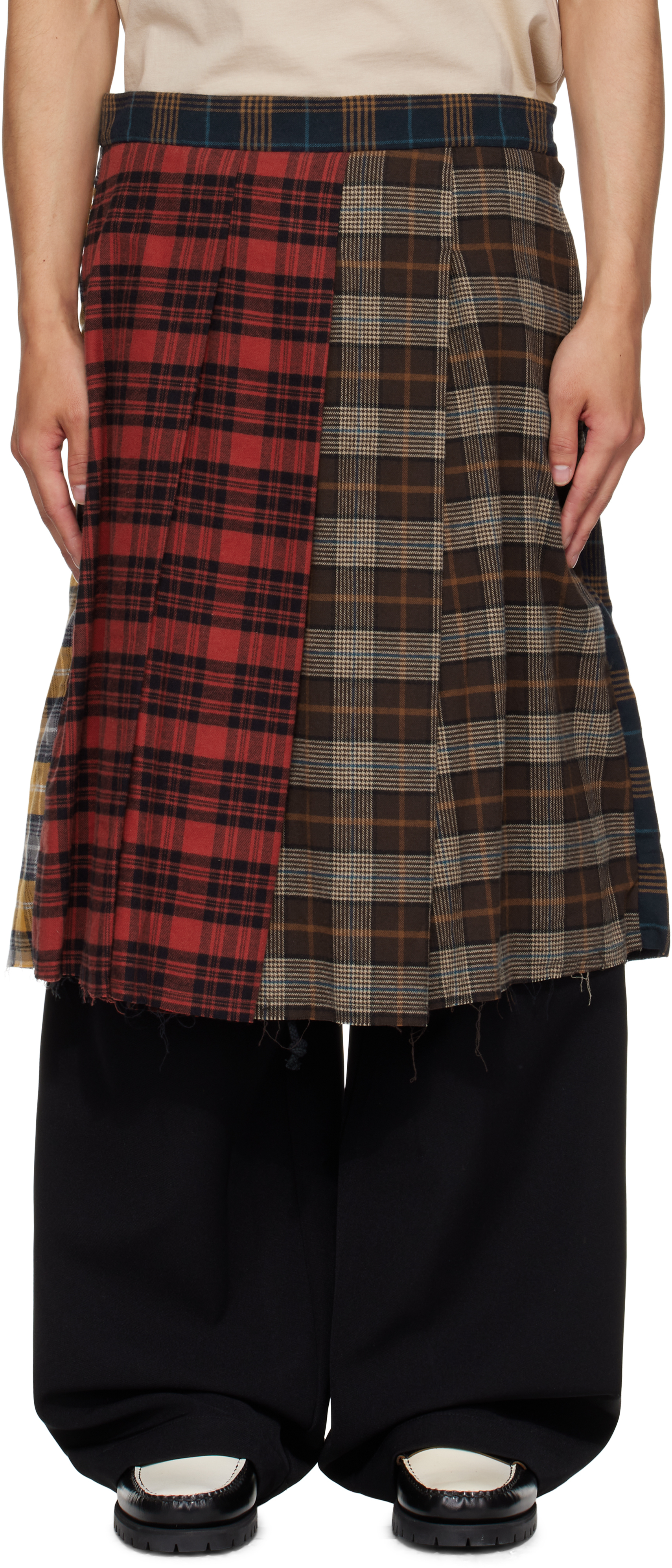Multicolor Tartan Flannel Pleated Shorts