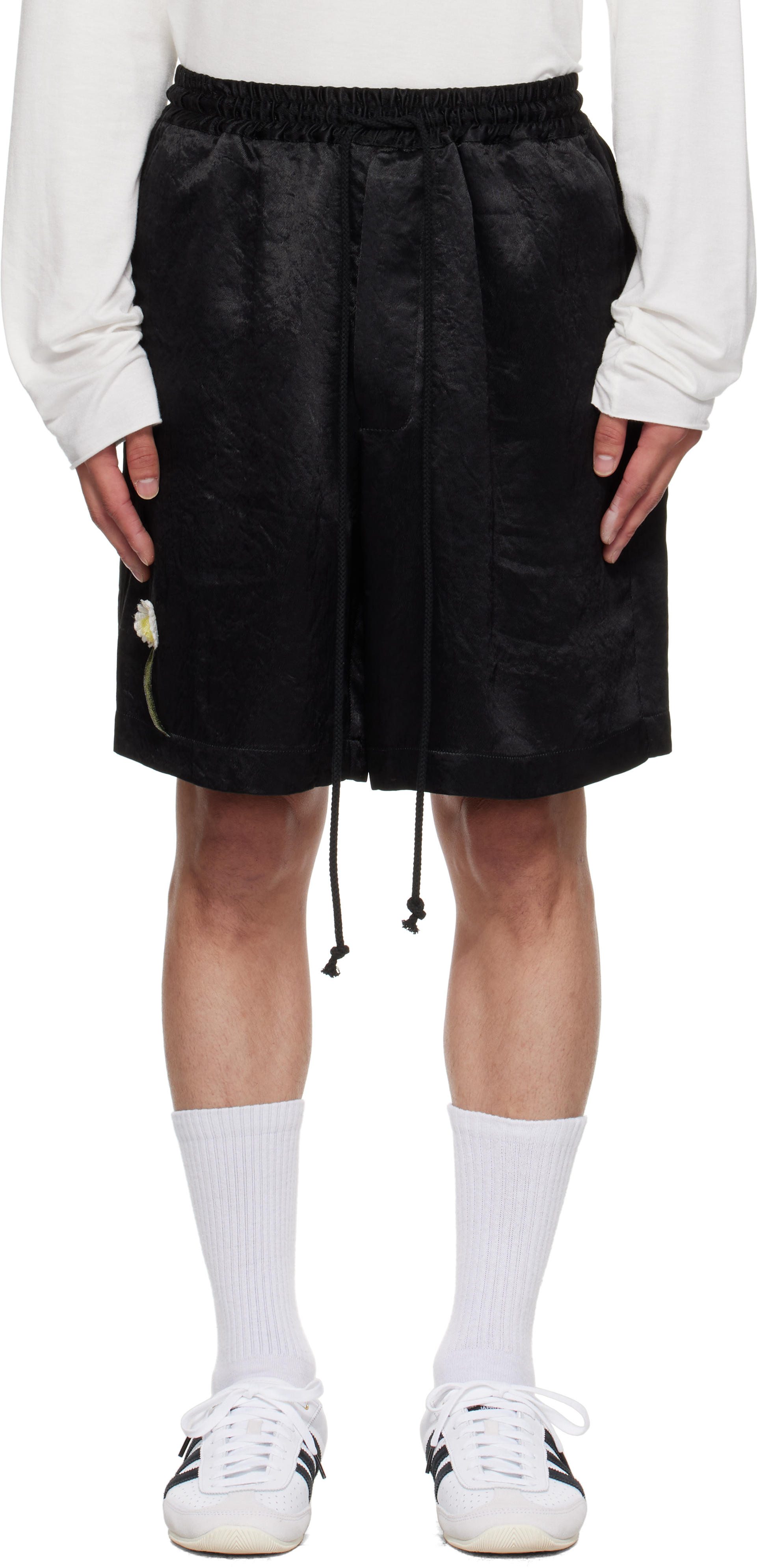 Black Flower Elasticized Shorts