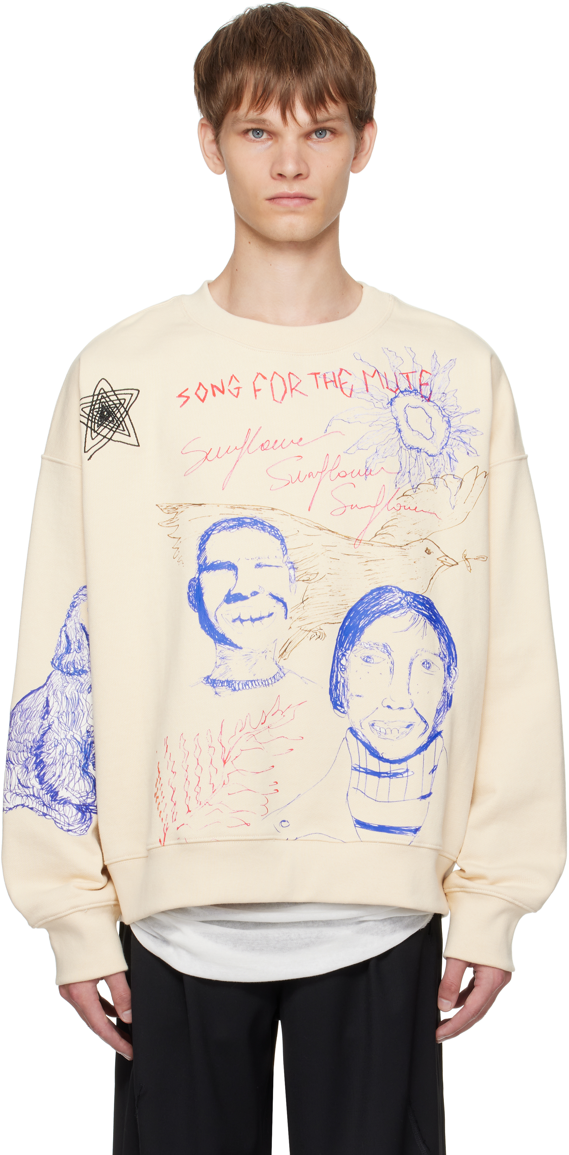 Song For The Mute Beige Sketchbook Relaxed Sweatshirt In White