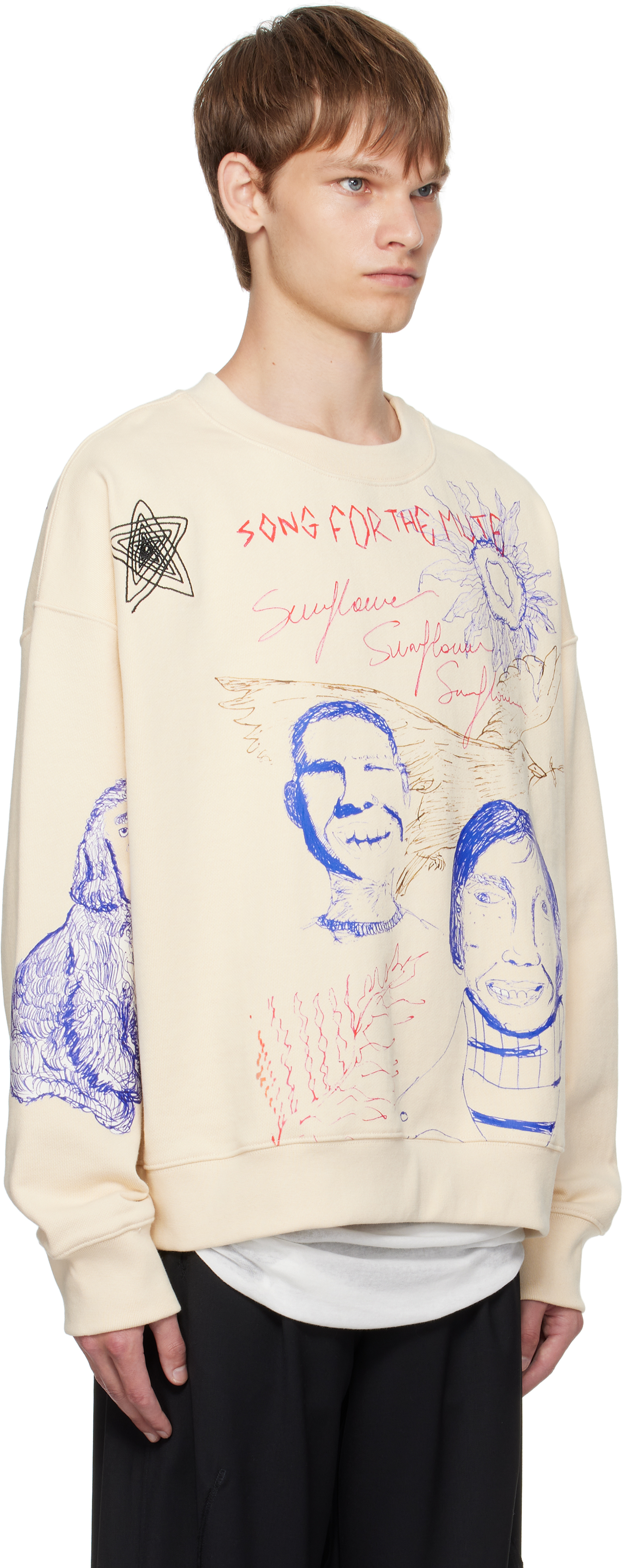 Song For The Mute Beige Sketchbook Relaxed Sweatshirt In White