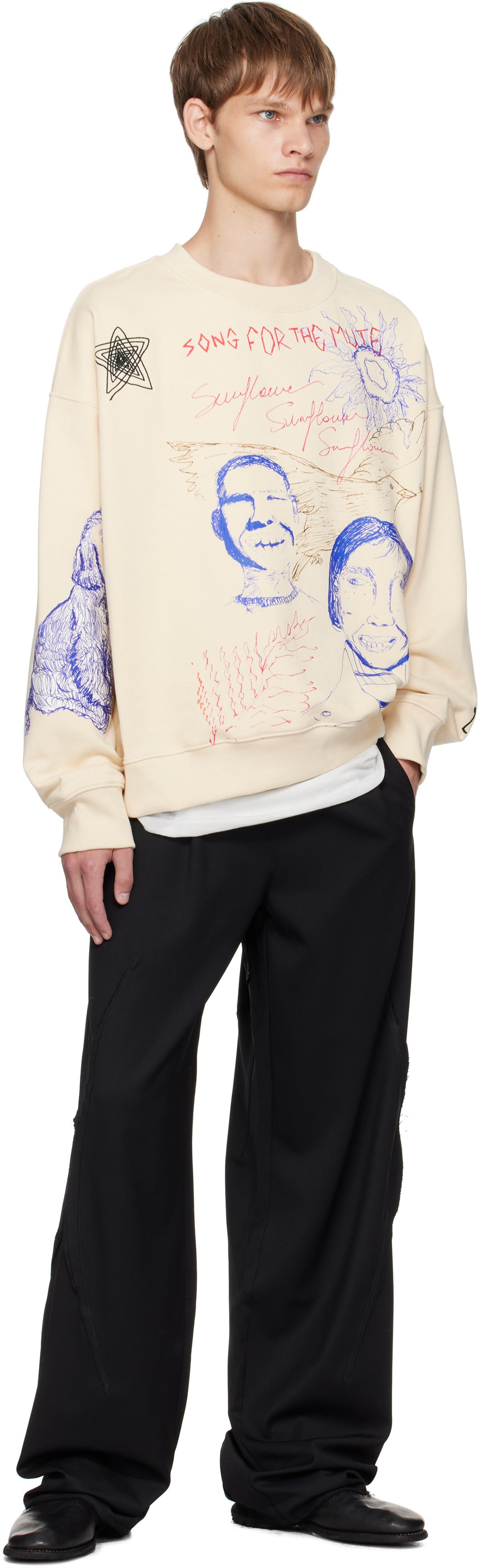 Song For The Mute Beige Sketchbook Relaxed Sweatshirt In White