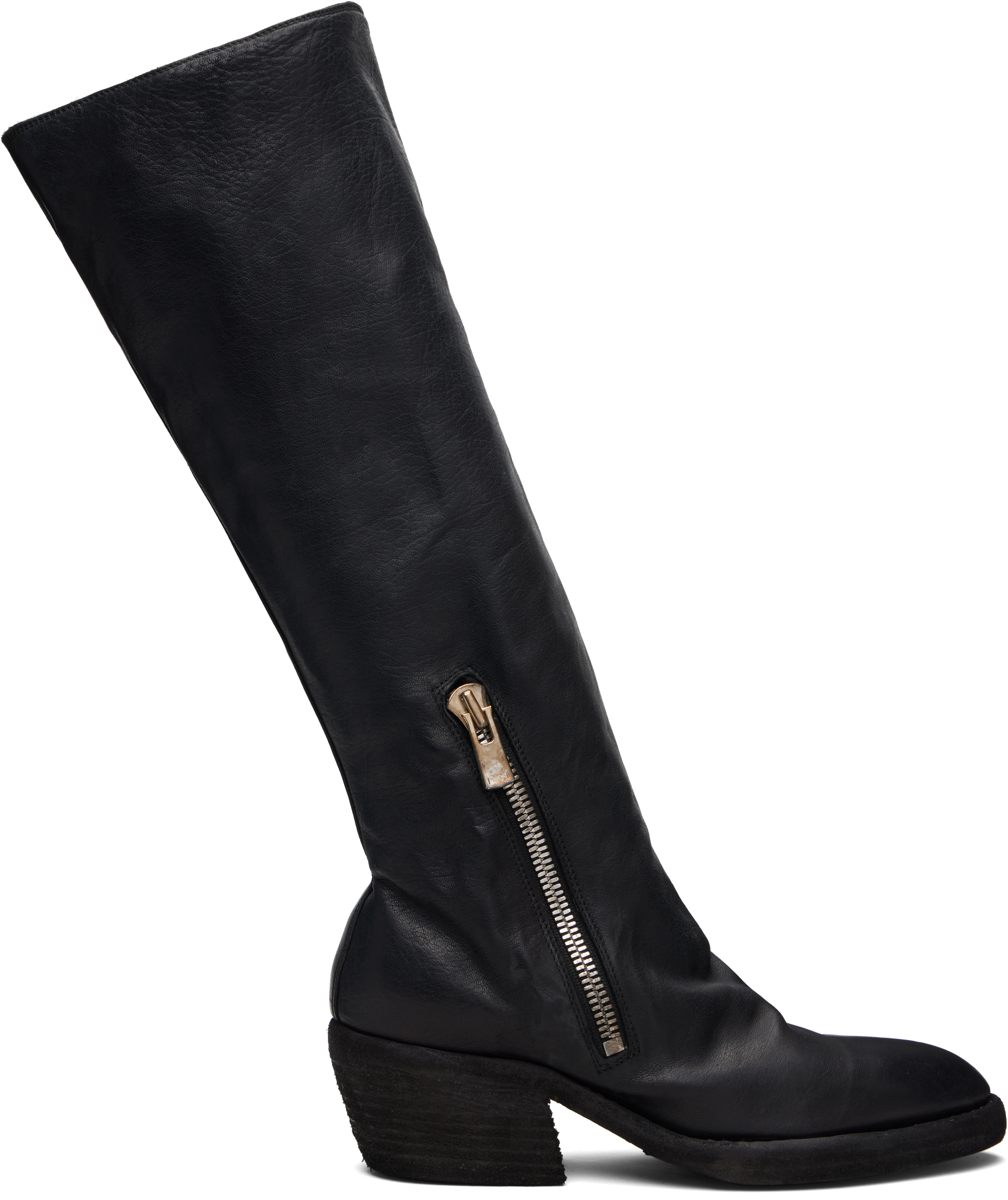Black Soft Horse Black Side Zip Hi Boots by Guidi on Sale