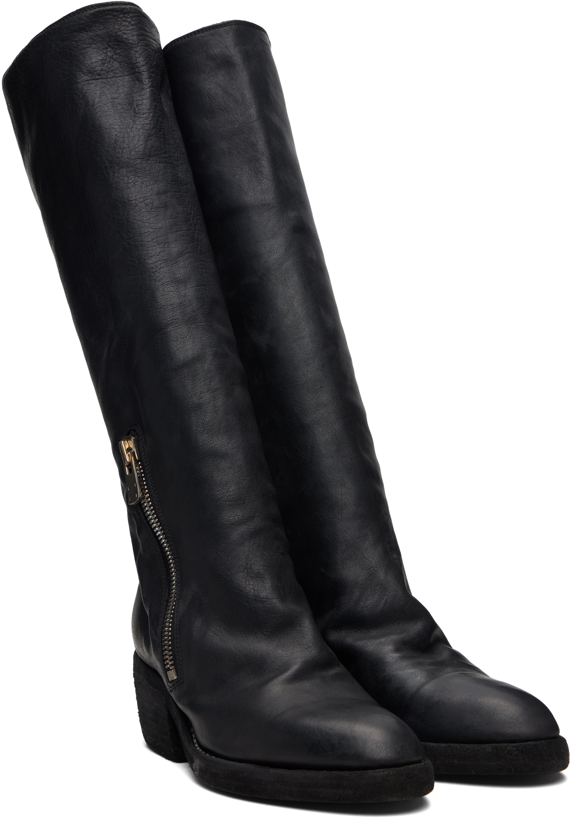 Guidi Black Soft Horse Black Side Zip Hi Boots In Black