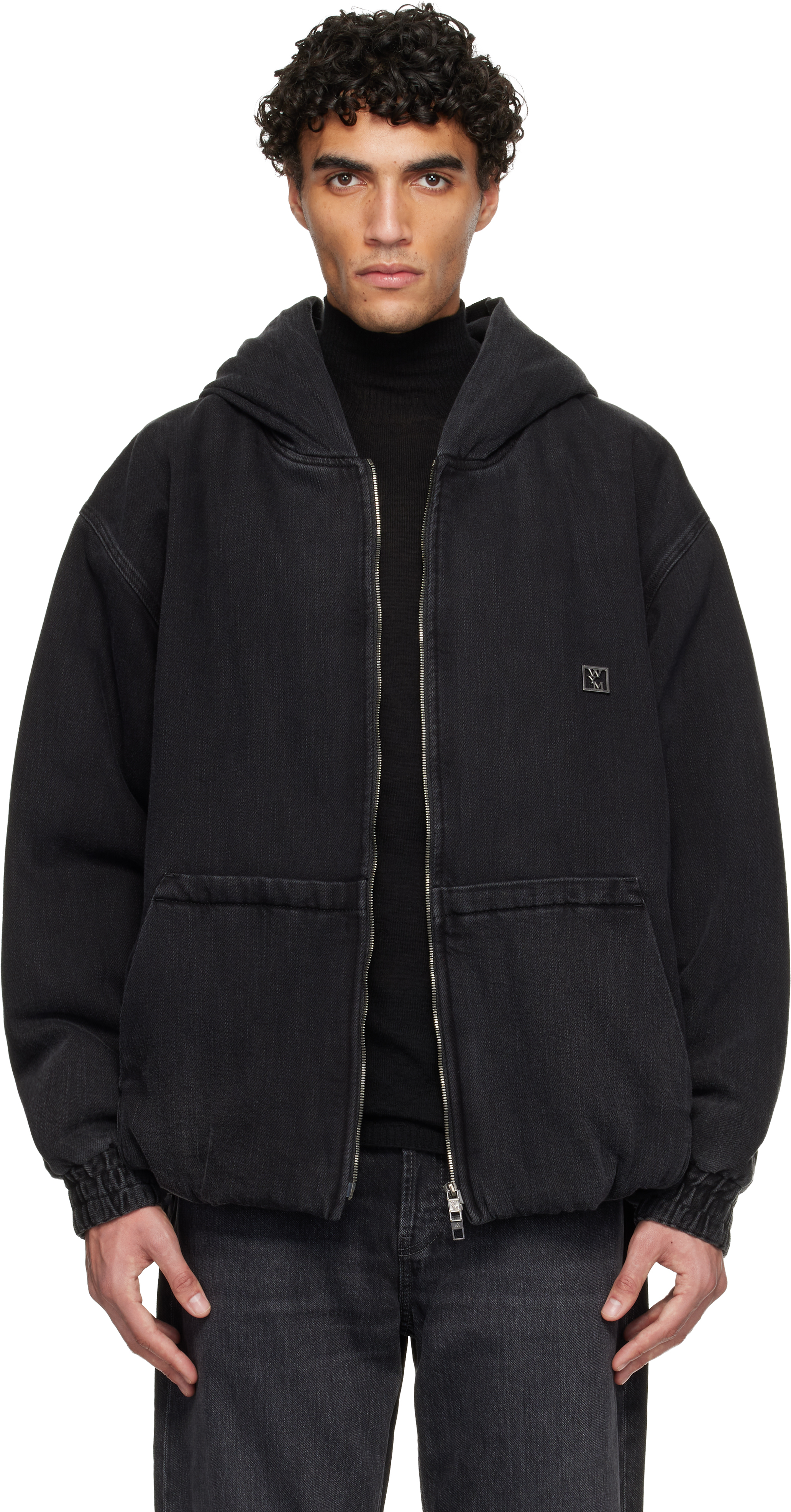Black Denim Hooded Jacket by WOOYOUNGMI on Sale