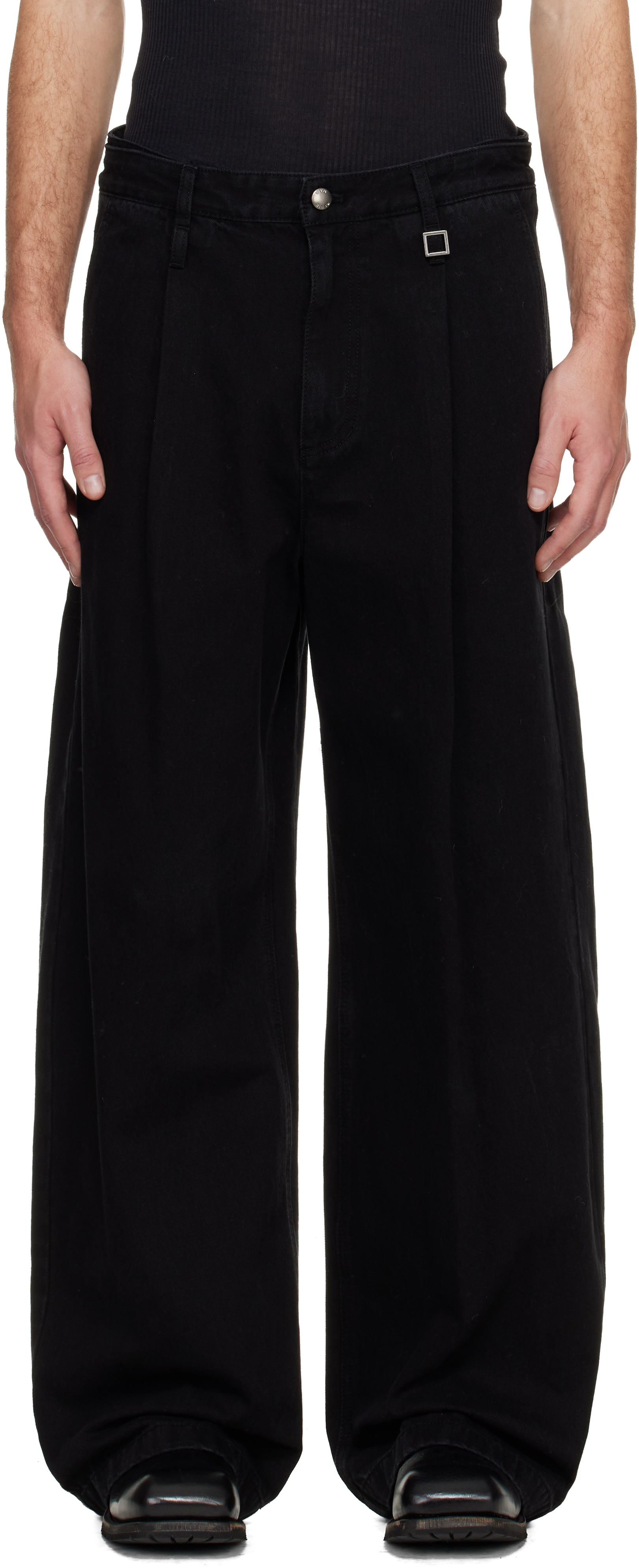 WOOYOUNGMI ブラック　Folding ワイド スラックス WOOYOUNGMI ブラックFolding ワイド スラックス