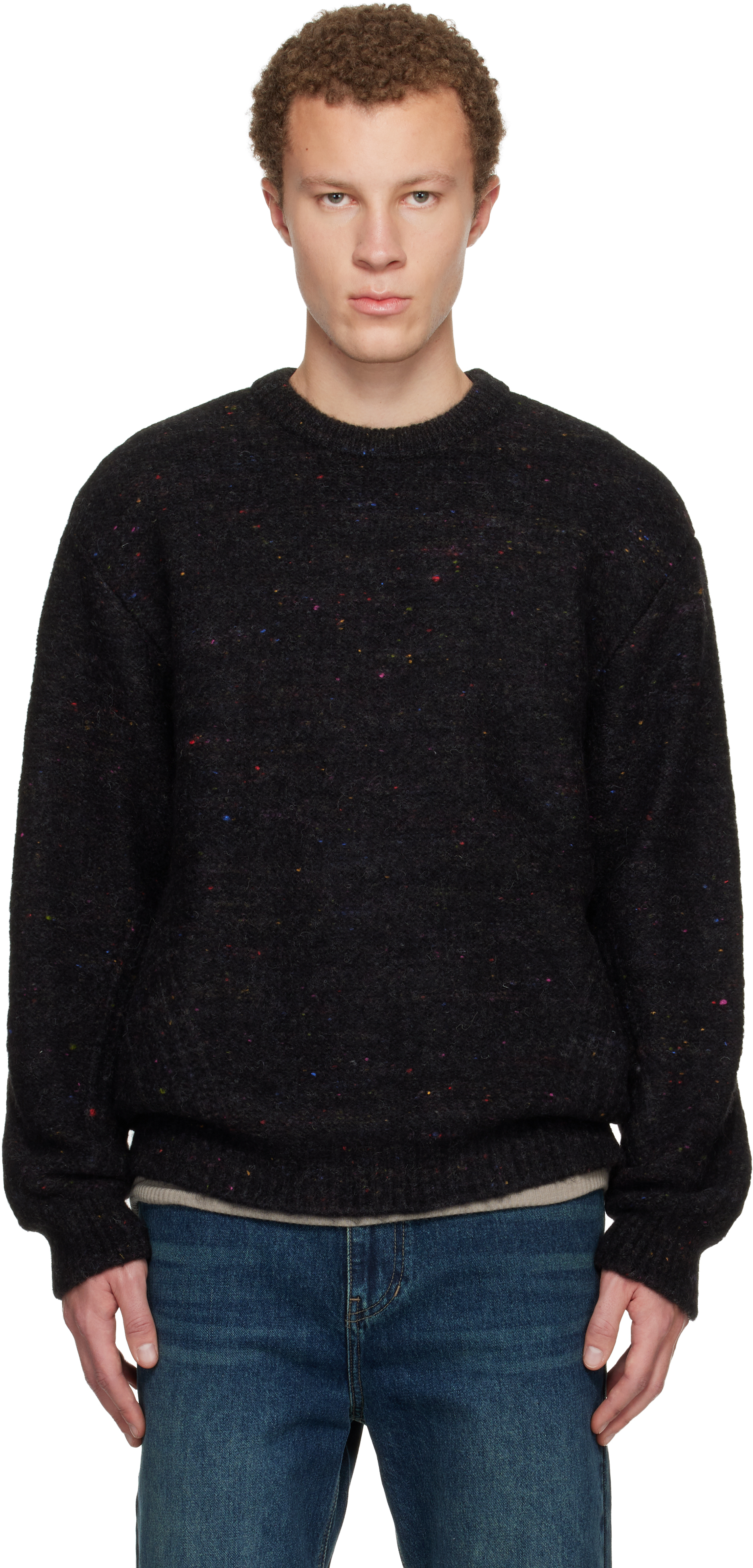 Black Stitch Line Round Neck Sweater by WOOYOUNGMI on Sale
