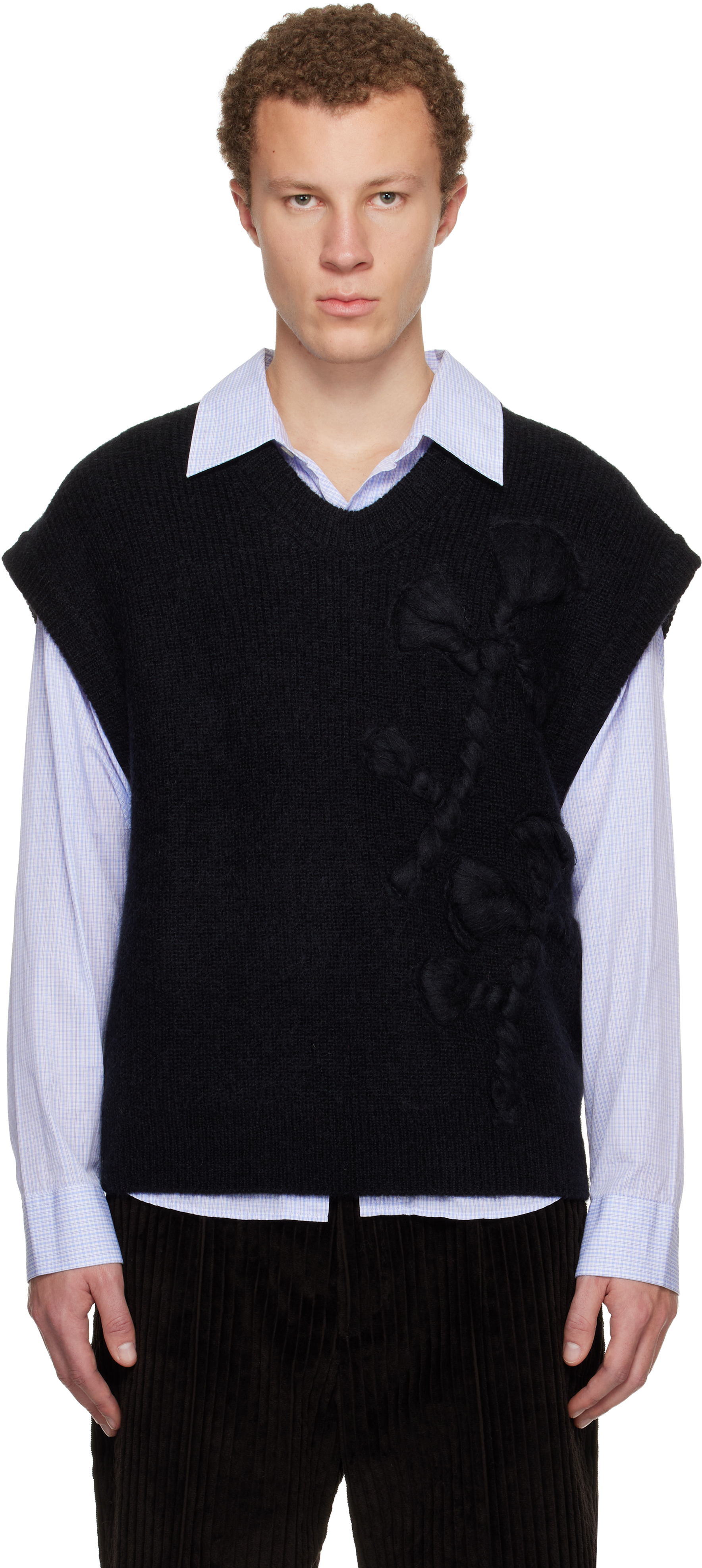 WOOYOUNGMI: Black Flower Knit Vest | SSENSE