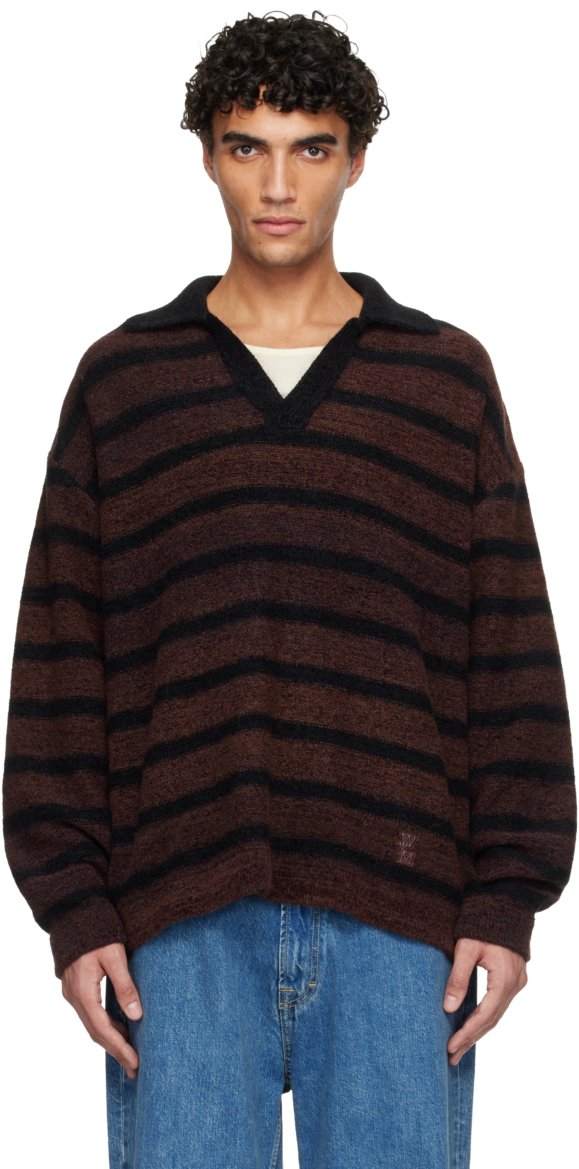 完売品 Wooyoungmi Long Sleeve Patch Polo Monki long sleeve oversized rugby polo shirt in brown stripes | ASOS