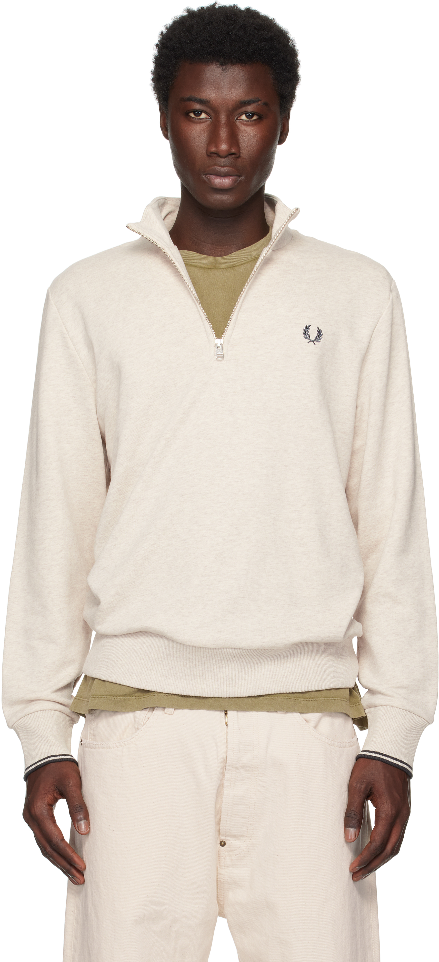 Fred Perry: オフホワイト ハーフジップ トラックジャケット