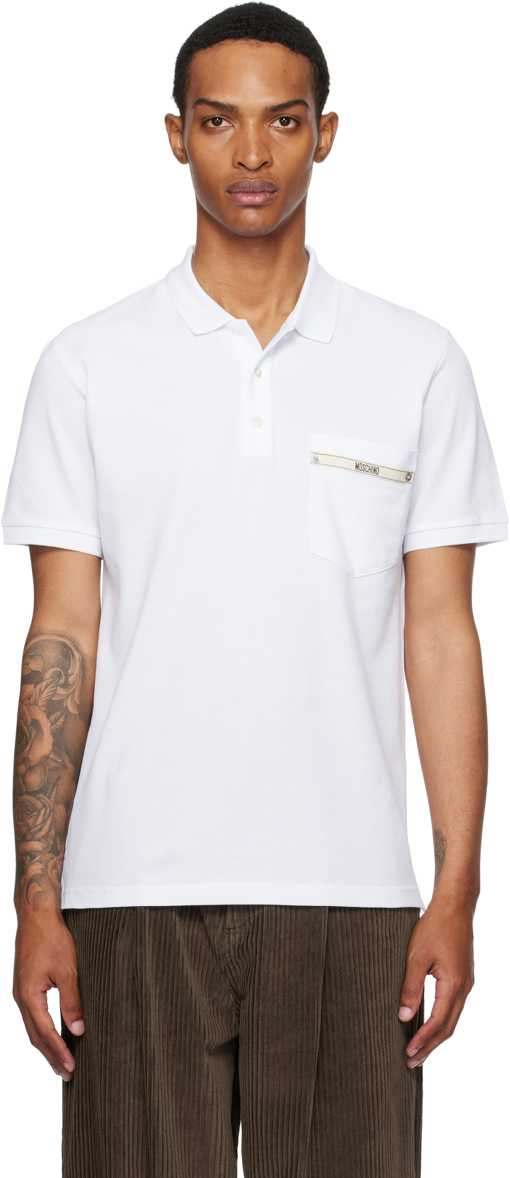 White Moschino Tape Polo