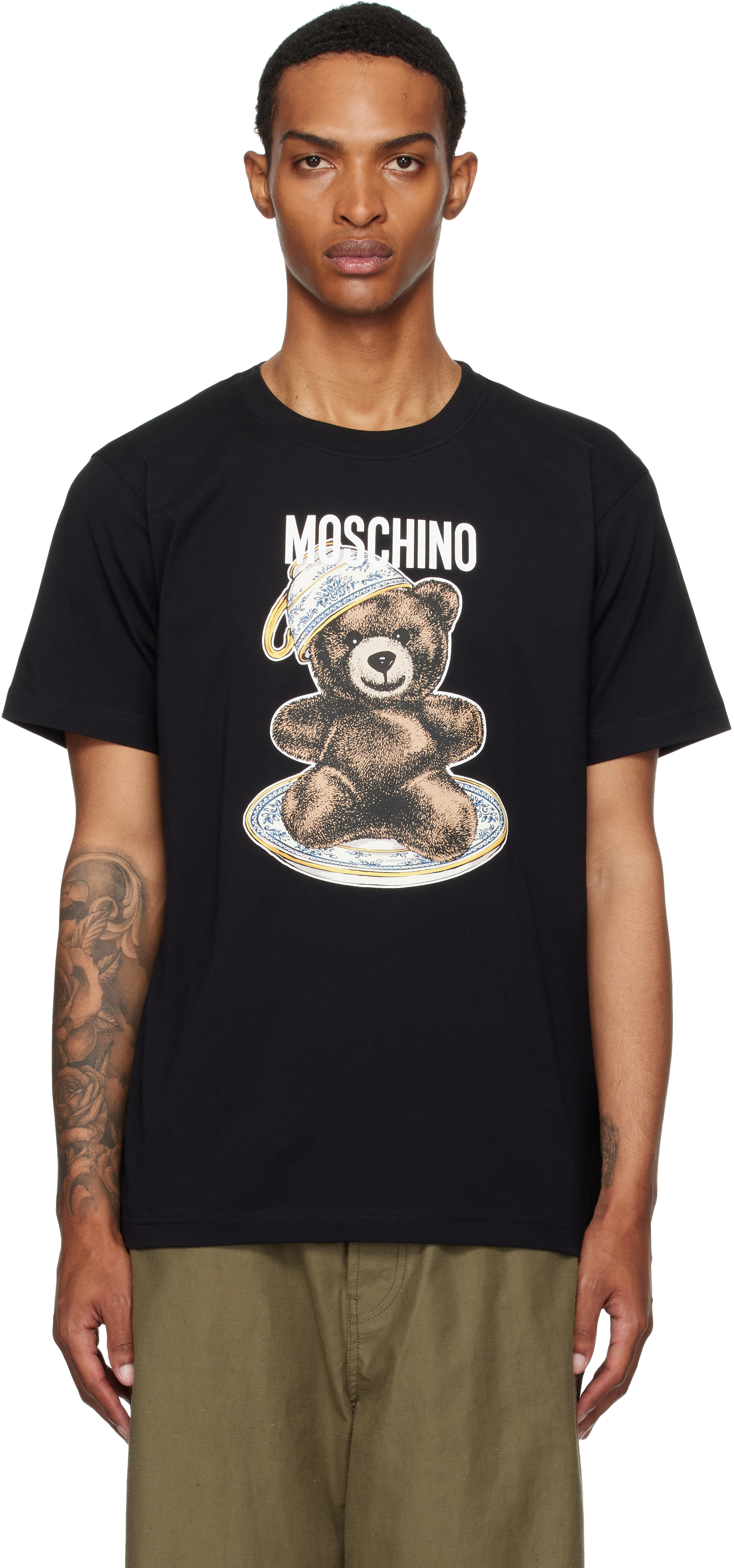 Black Organic Cotton Teddy Bear T-Shirt by Moschino on Sale