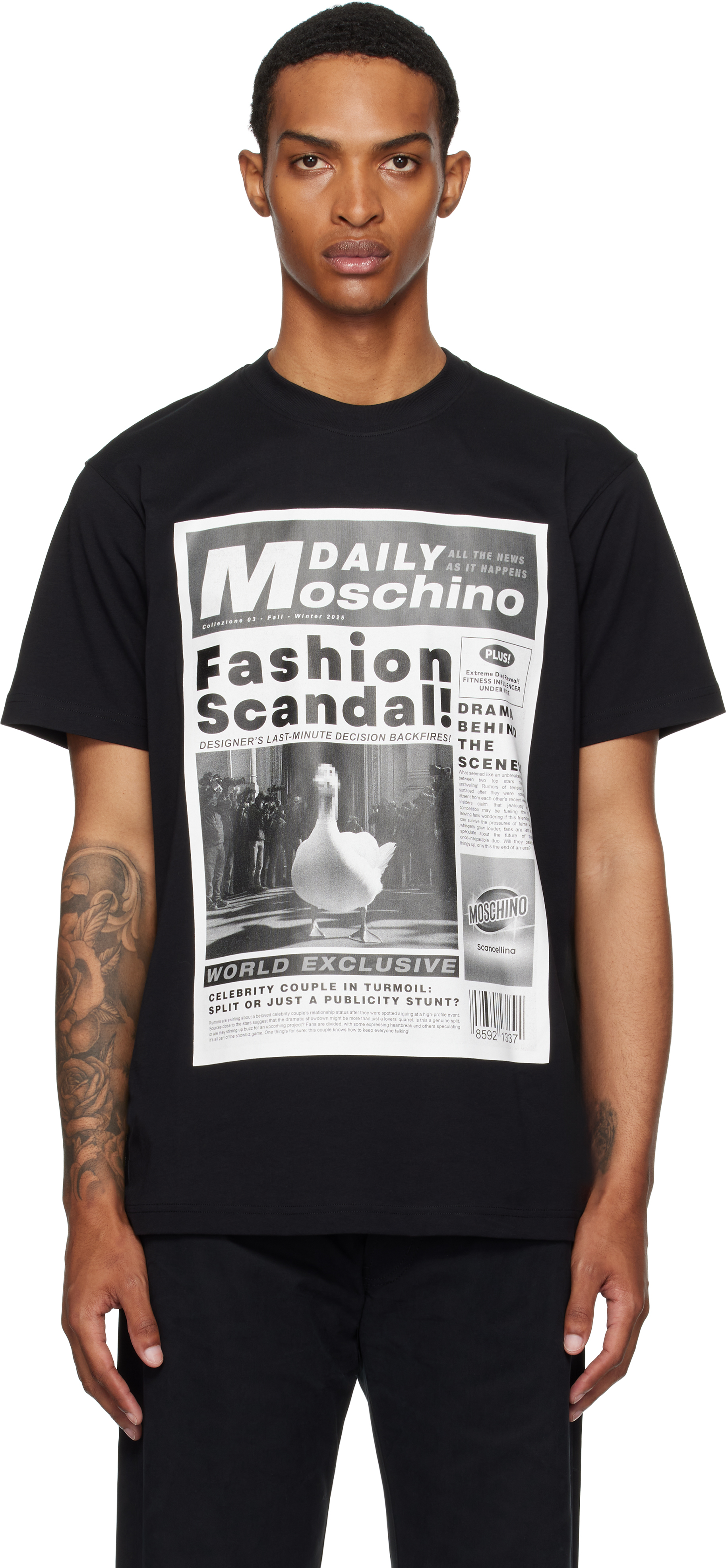 Black Embroidered Goose T-shirt
