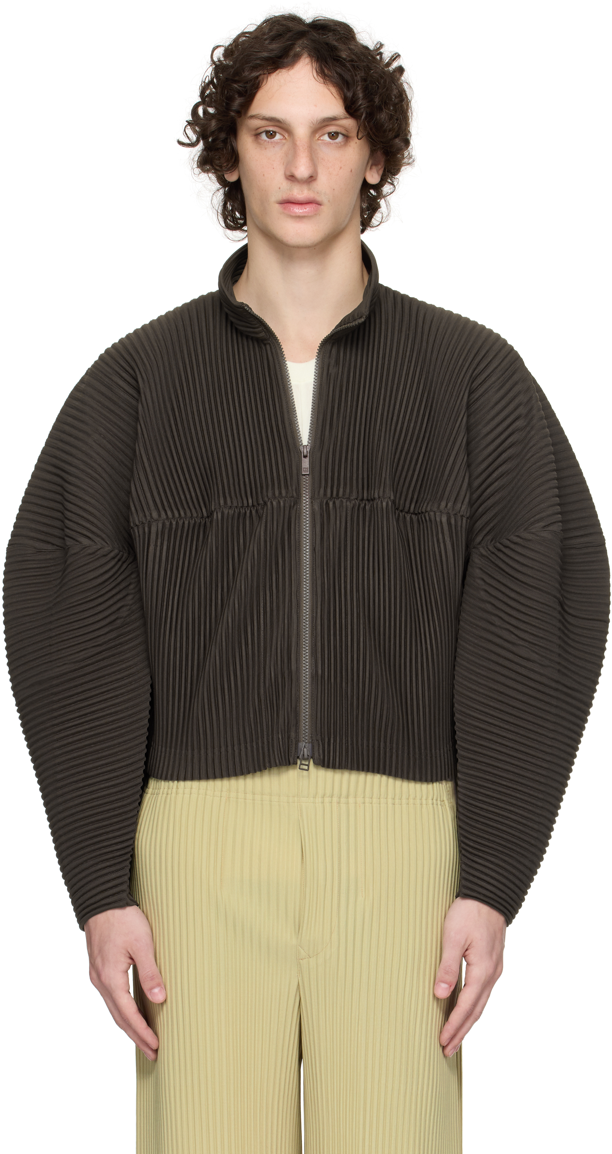 ジャケット・アウター HOMME PLISSE KINETIC SCULPTURE HOMME PLISSÉ ISSEY MIYAKE: Brown Kinetic Sculpture Jacket