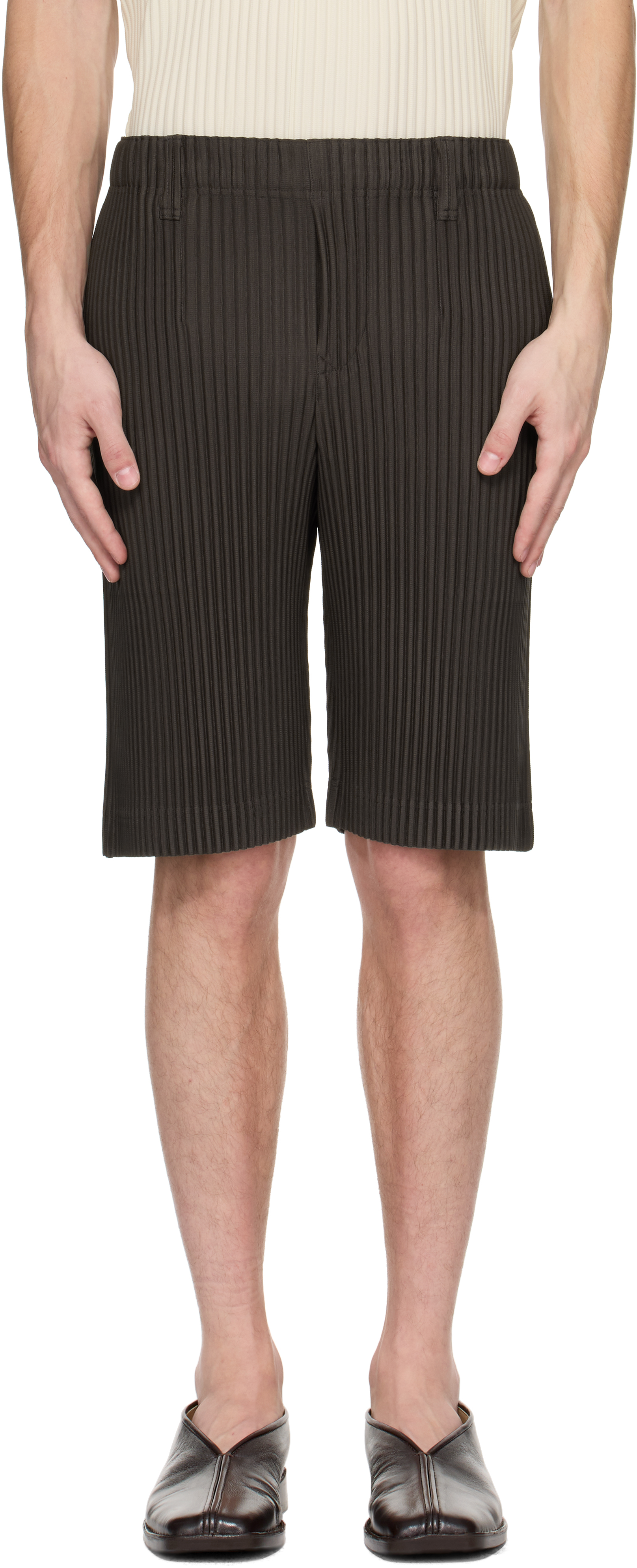 Brown Tailored Pleats 2 Shorts by HOMME PLISSÉ ISSEY MIYAKE on Sale