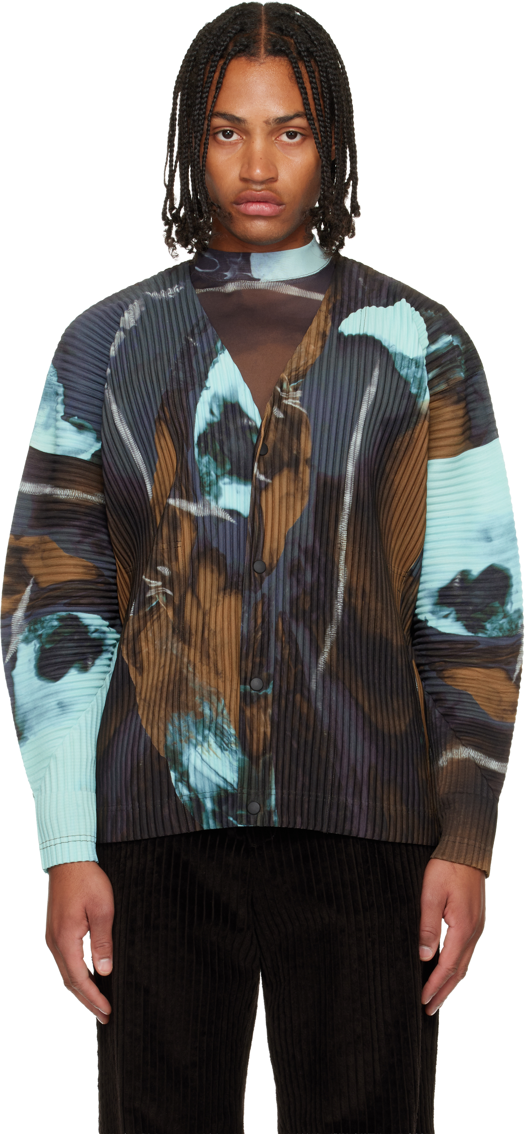 HOMME PLISSÉ ISSEY MIYAKE: Blue & Brown Agate Cardigan | SSENSE