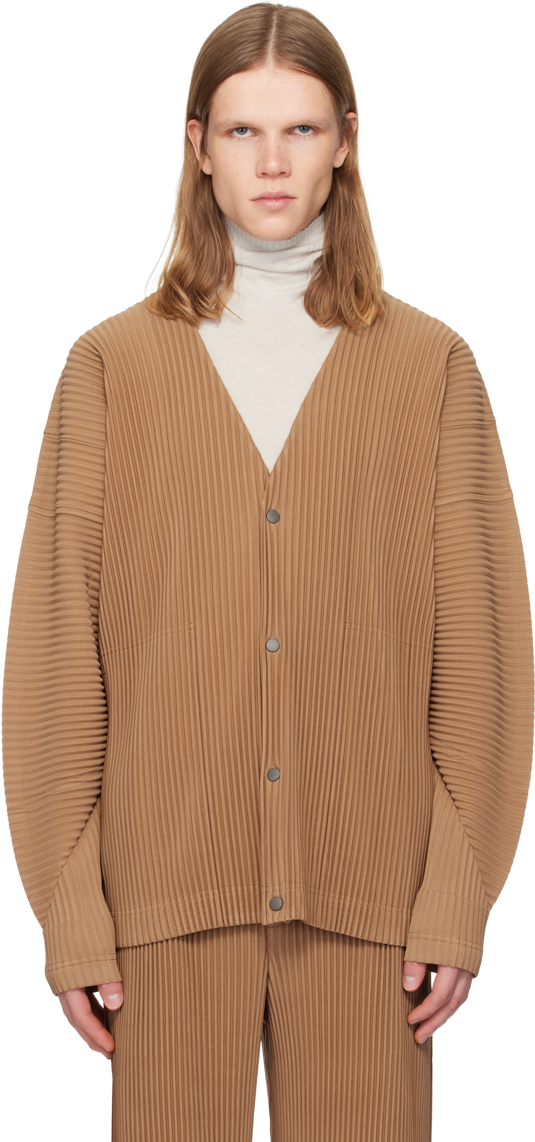 HOMME PLISSÉ ISSEY MIYAKE: Tan Monthly Colors October Cardigan