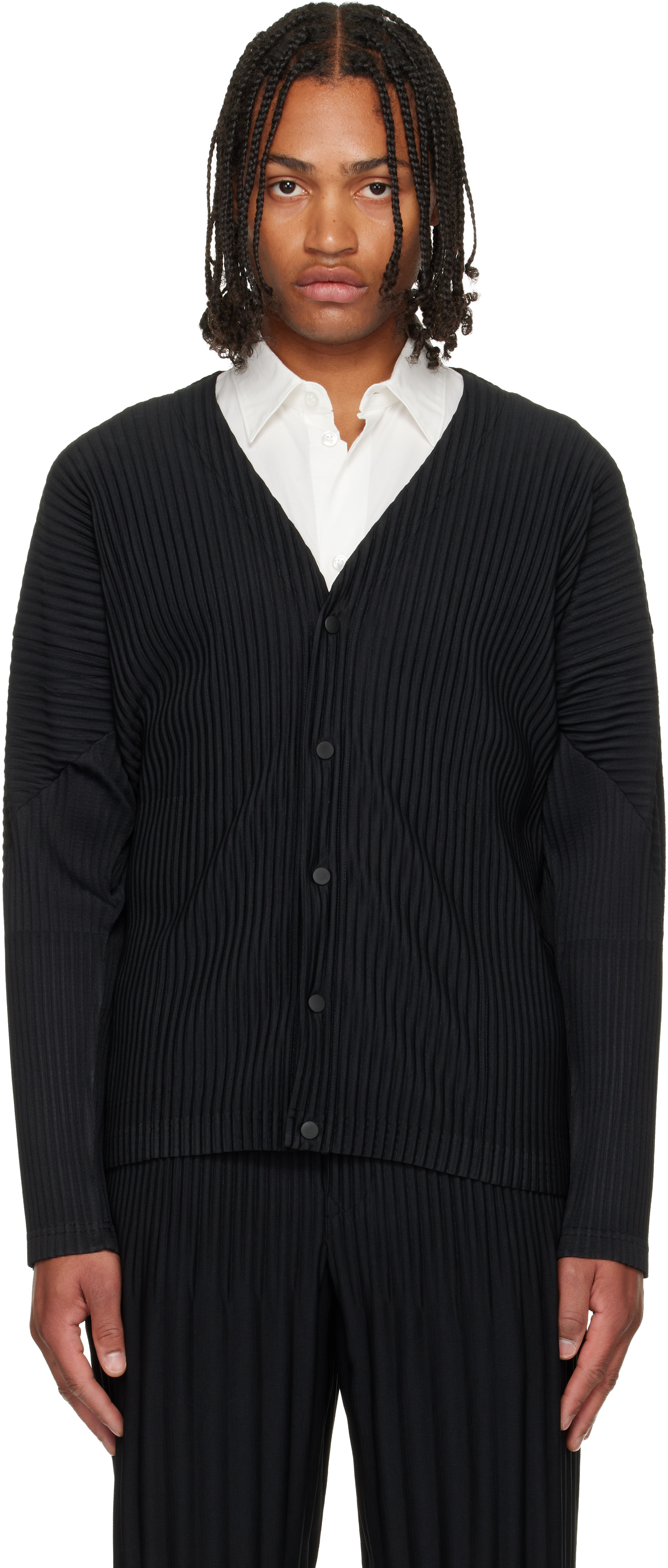 HOMME PLISSÉ ISSEY MIYAKE: Black Basics July Cardigan | SSENSE