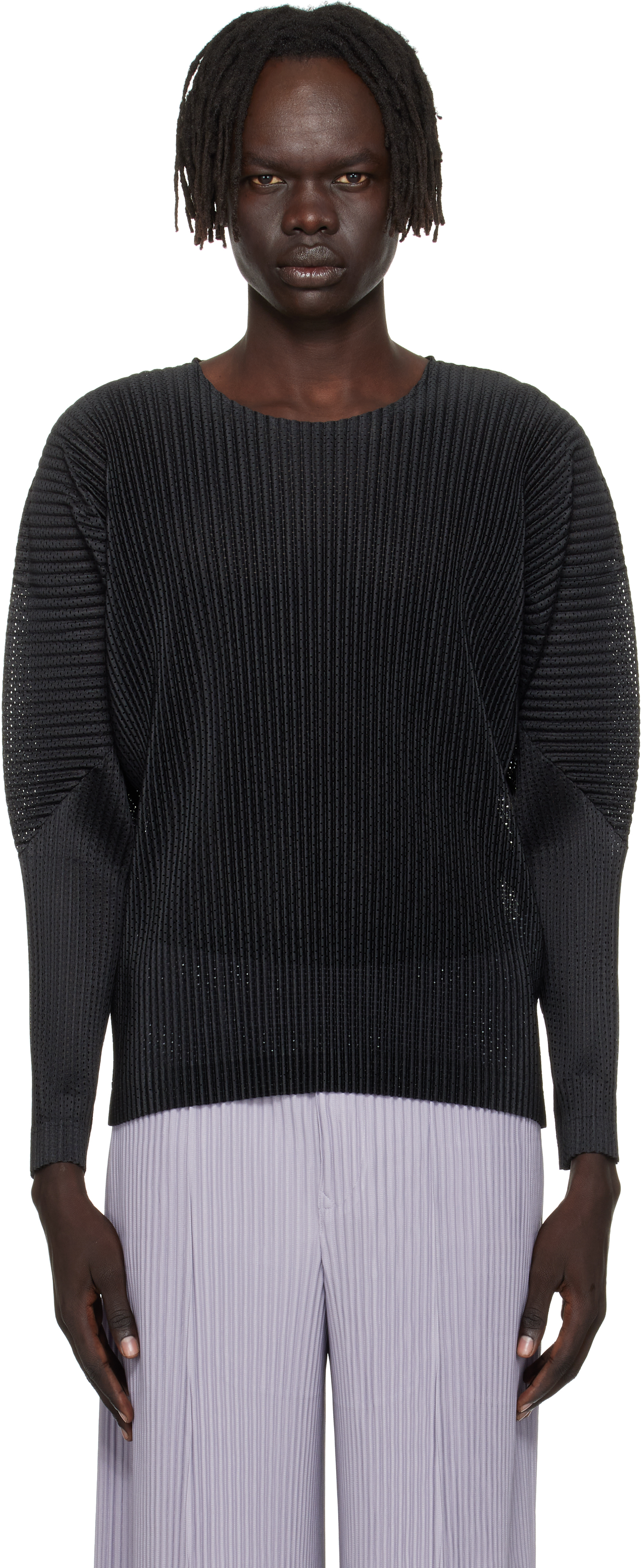 トップス HOMME PLISSE HOMME PLISSÉ ISSEY MIYAKE Gray Leno Stripe Shirt Homme