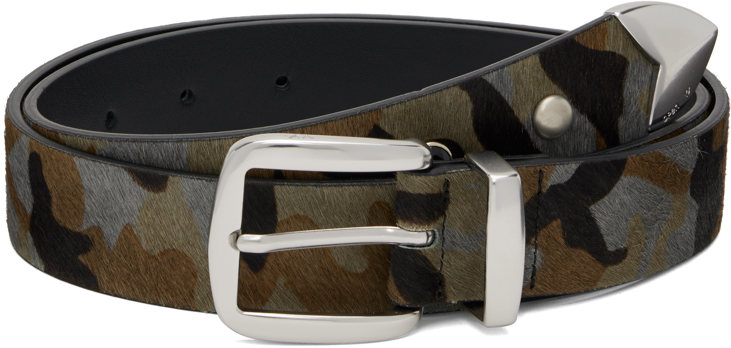 Open Yy Khaki & Gray Camo Stud Western Belt In Multi
