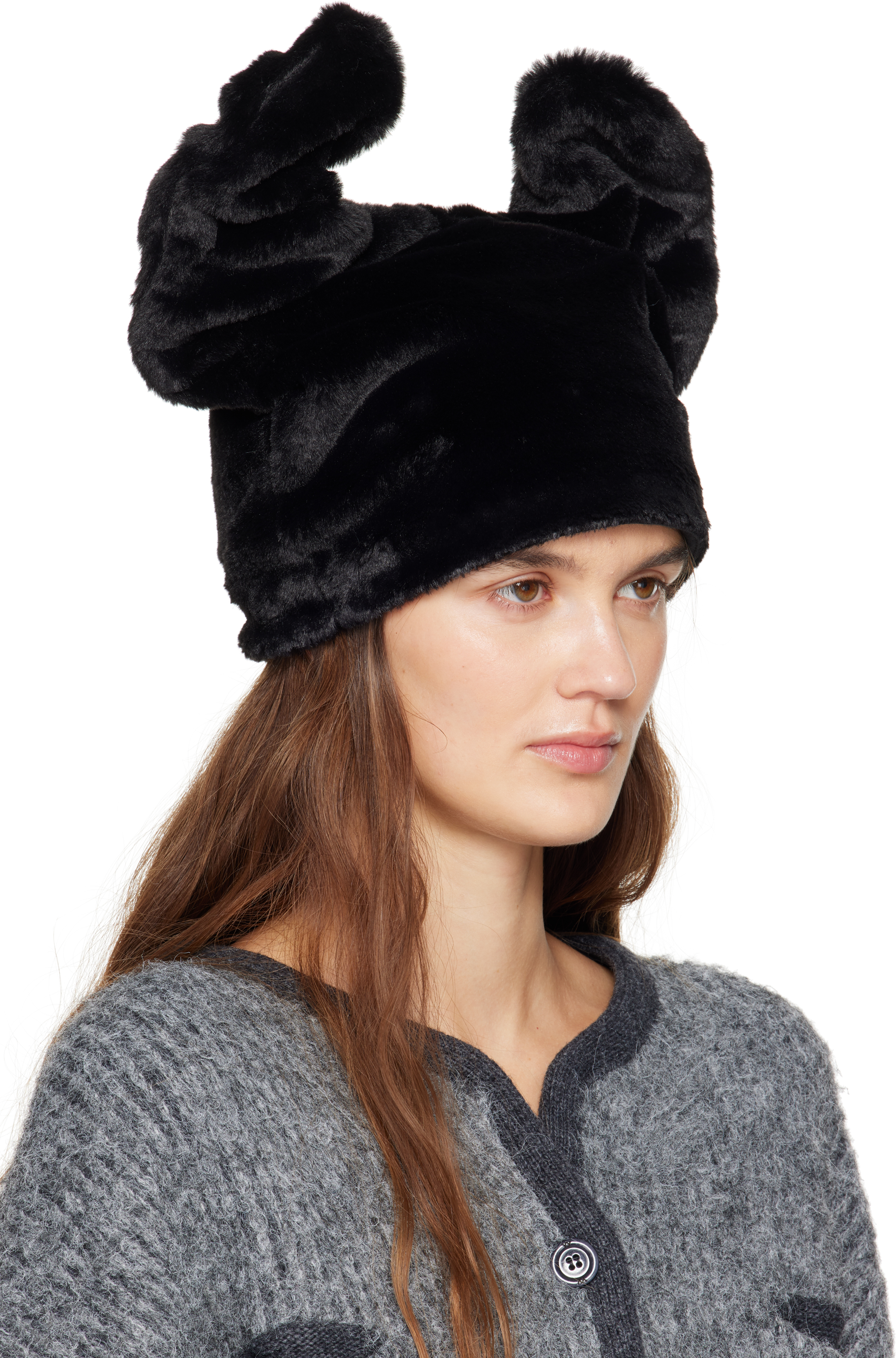 Open Yy Black Fleece Wire Beanie In Black
