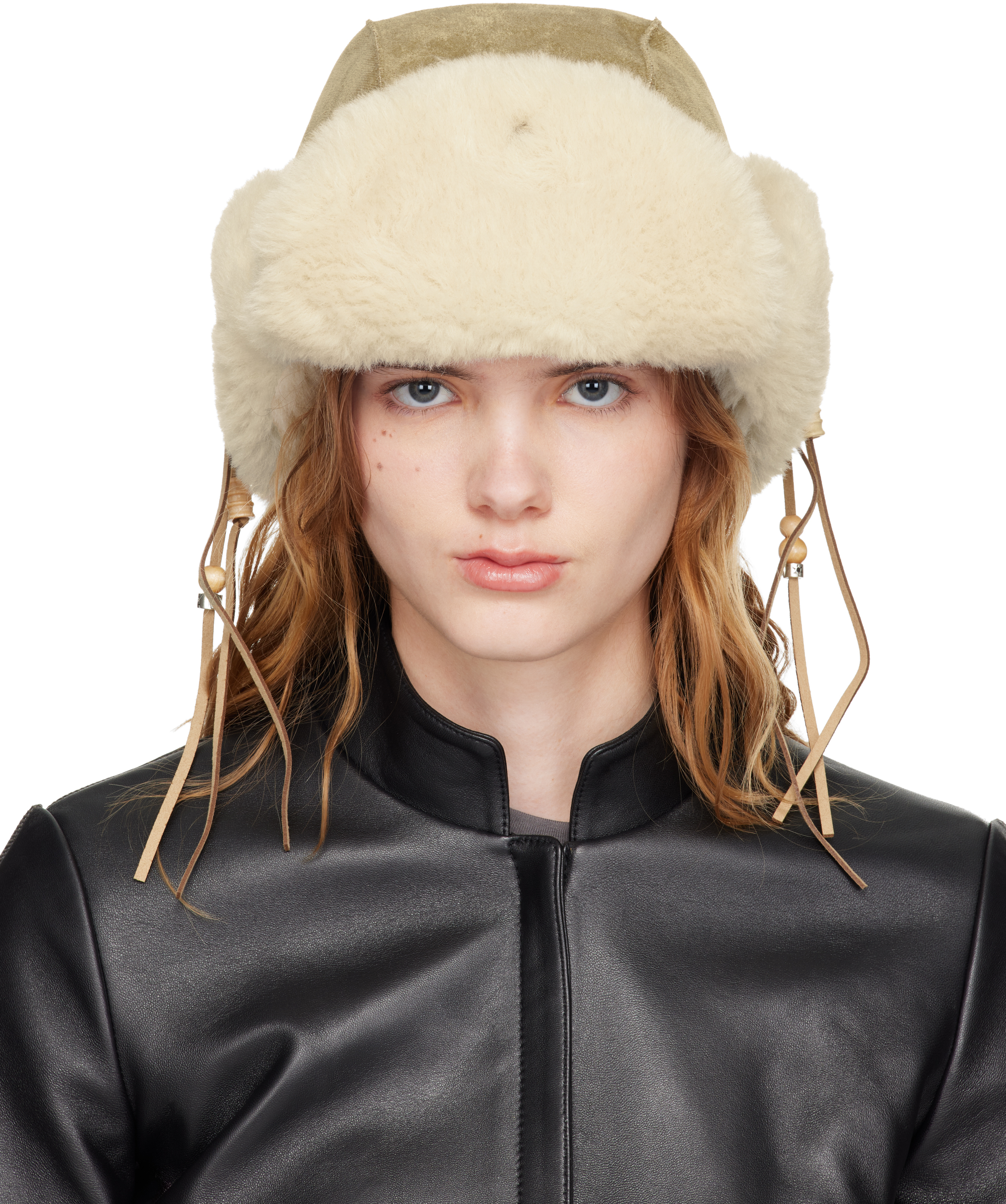 OPEN YY: Tan Braided Faux-Shearling Trapper Hat | SSENSE