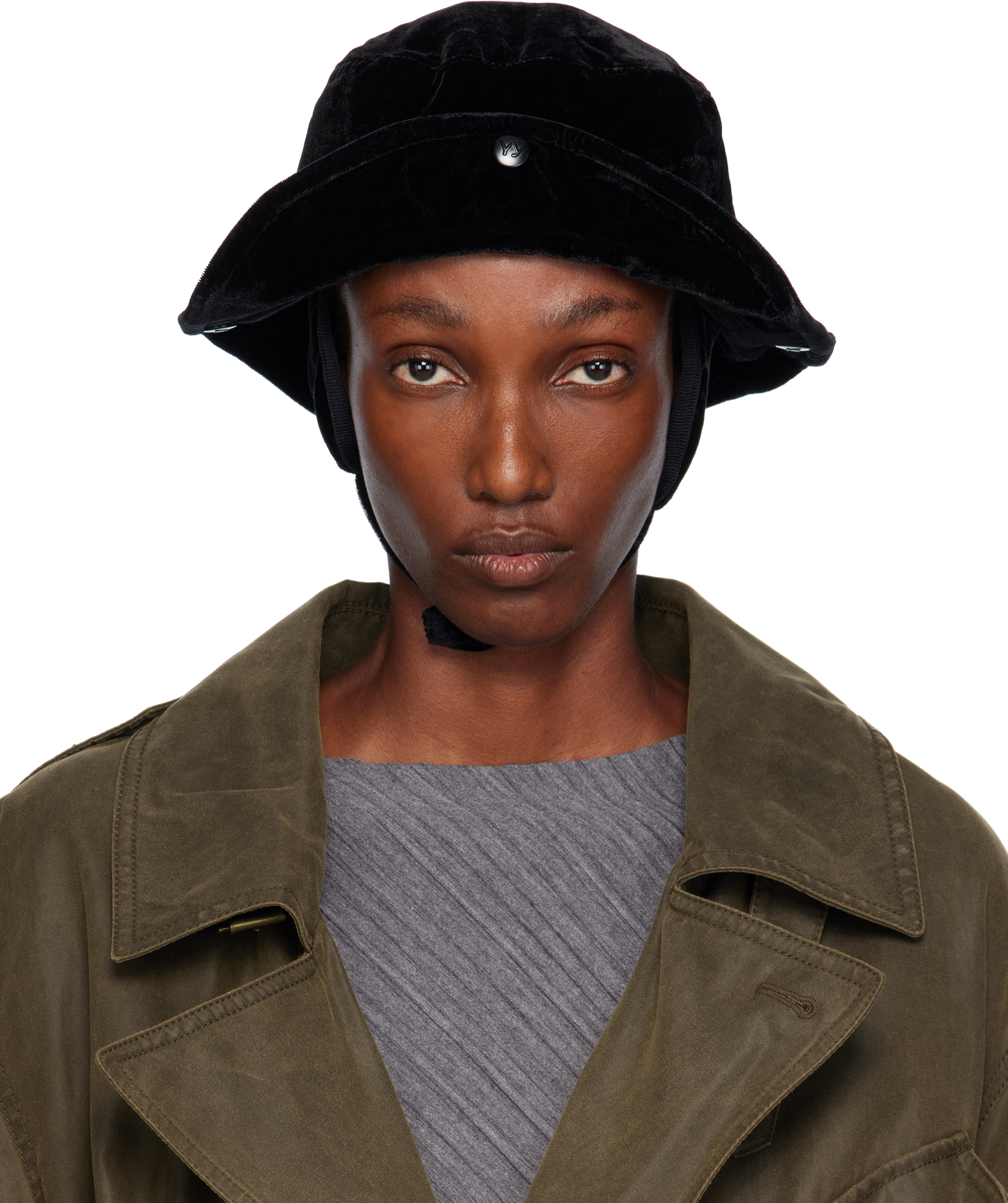 Open Yy Black Detachable Ear Flap Bucket Hat In Black