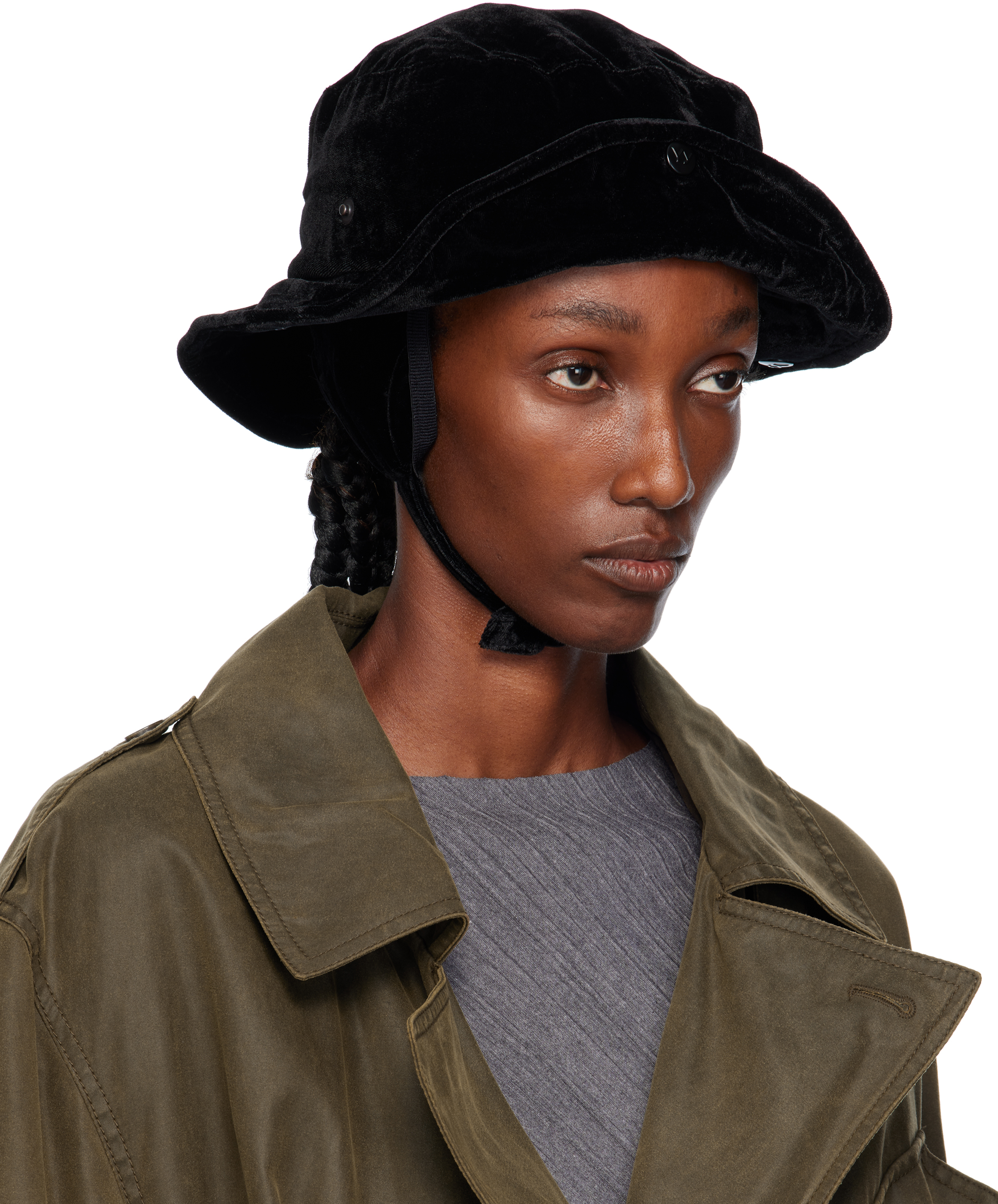 Open Yy Black Detachable Ear Flap Bucket Hat In Black
