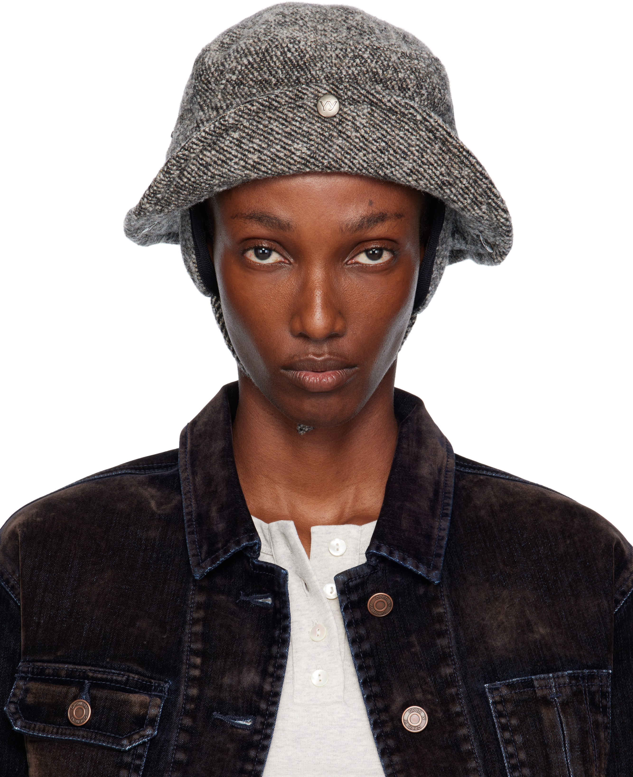 Open Yy Gray Detachable Ear Flaps Bucket Hat In Gray