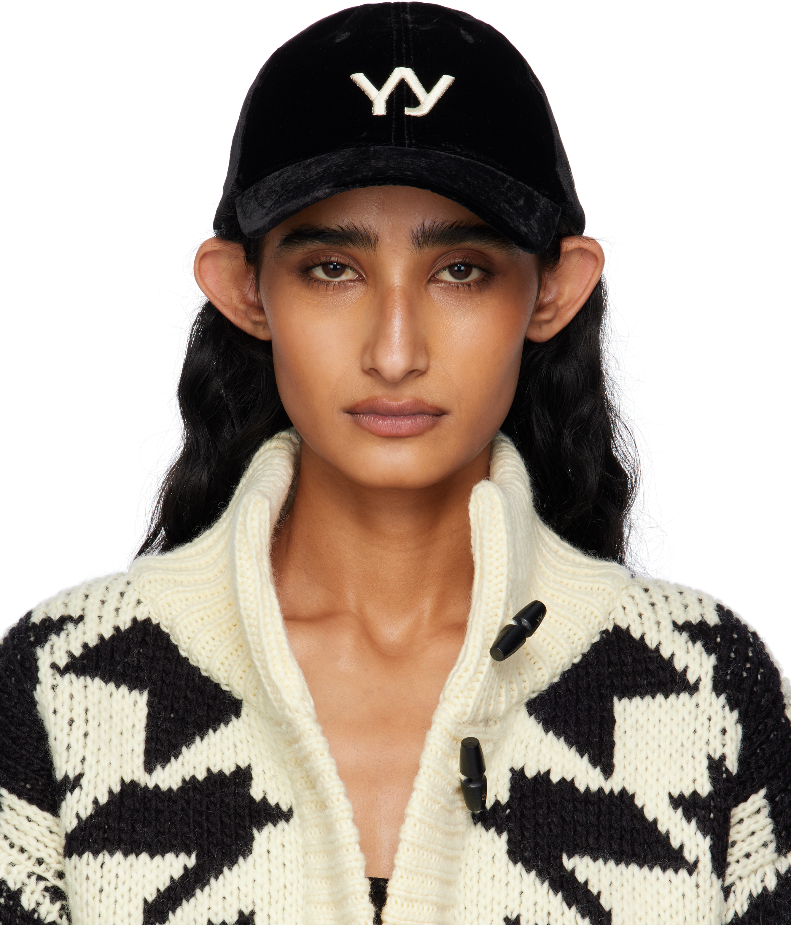 Open Yy Black 'yy' Velvet Ball Cap