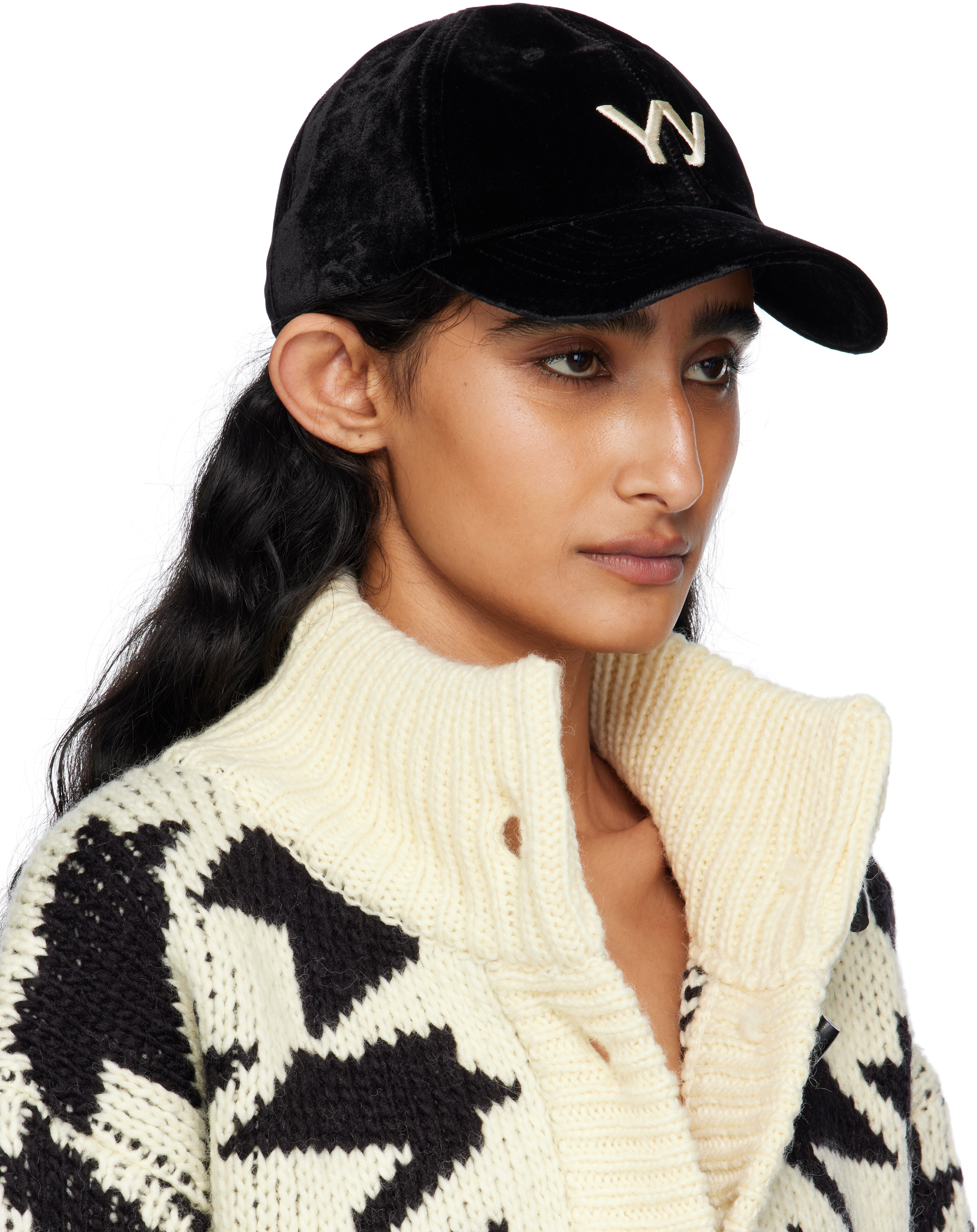 Open Yy Black 'yy' Velvet Ball Cap In Black