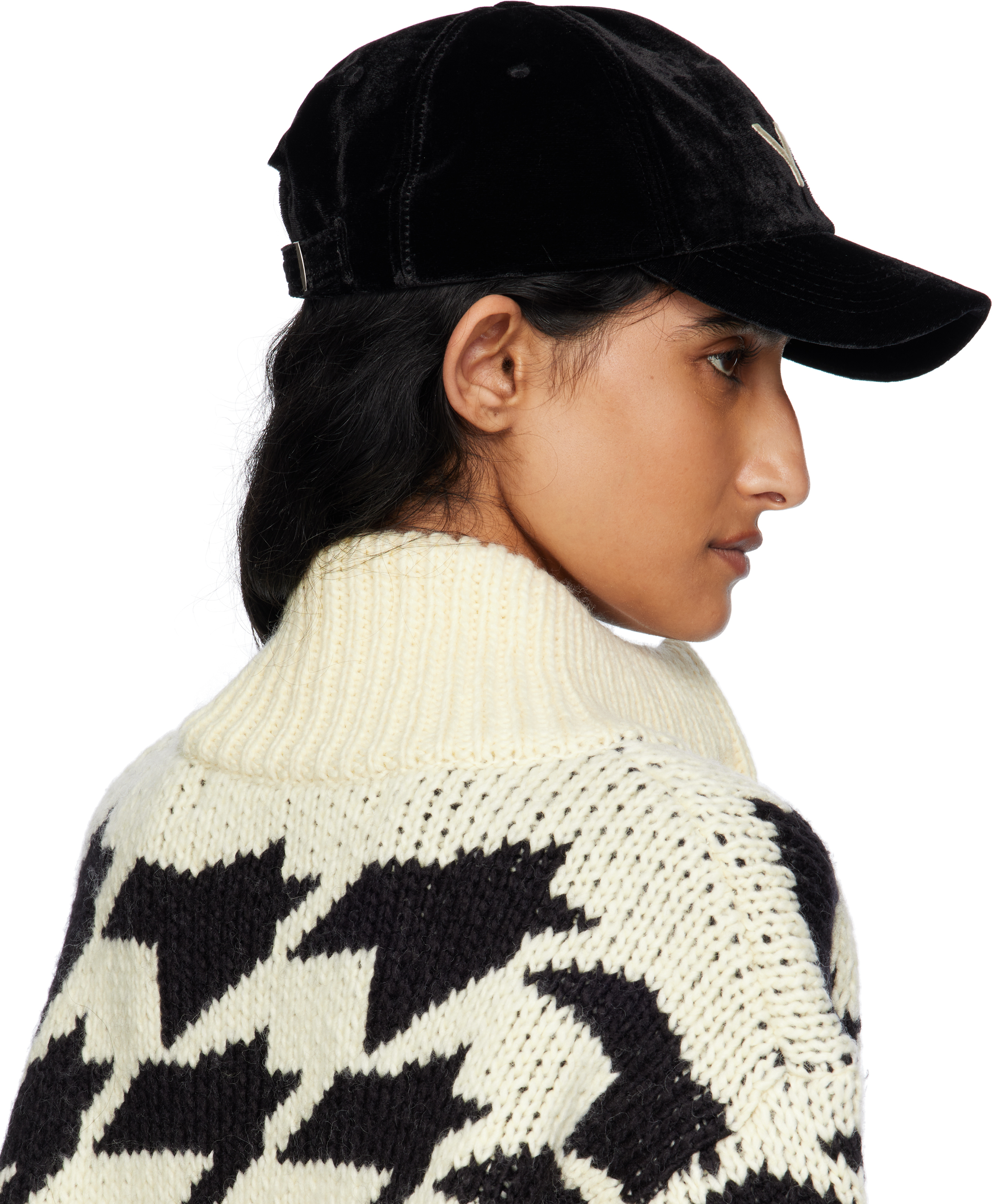 Open Yy Black 'yy' Velvet Ball Cap In Black