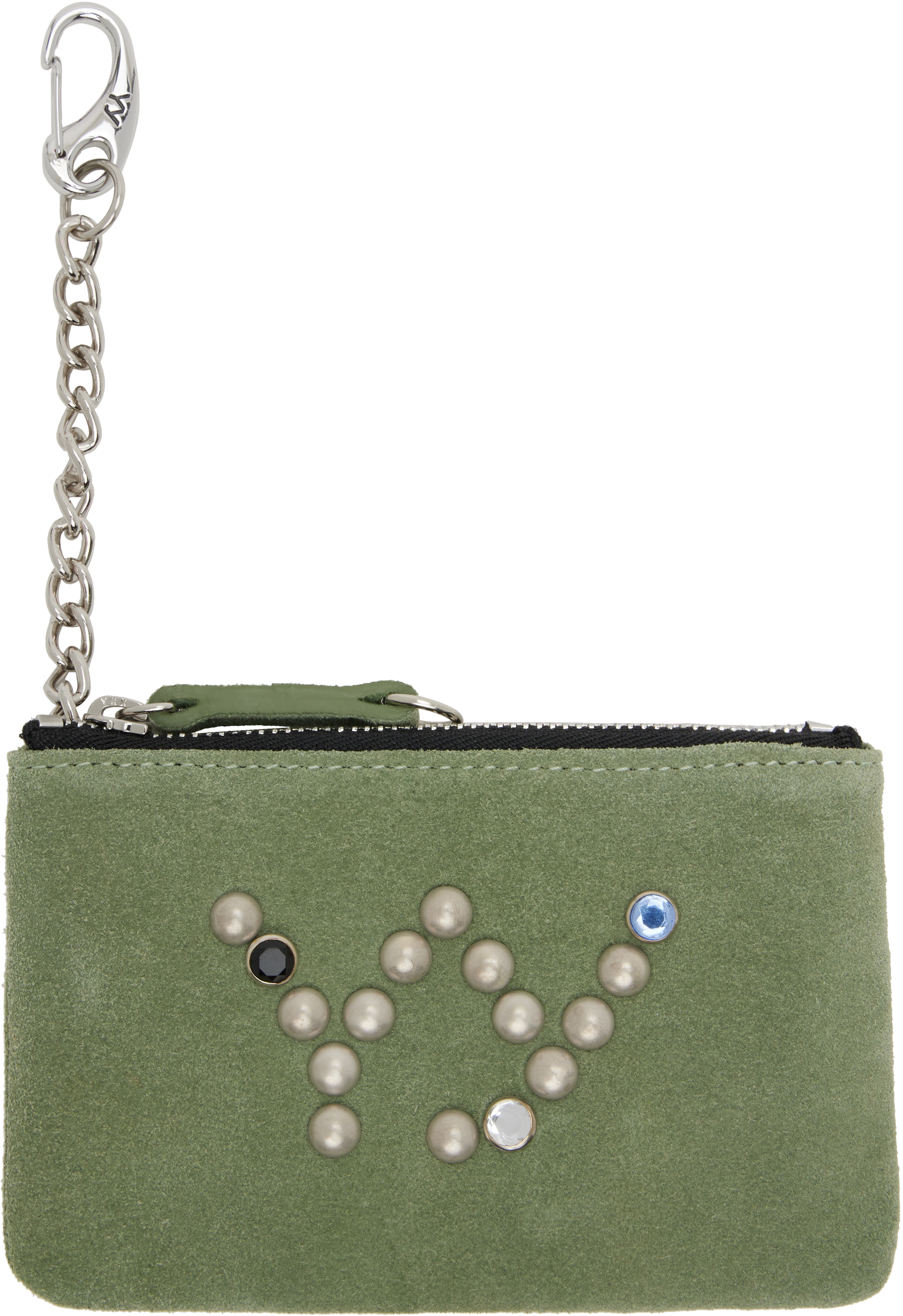 小物 [OPEN YY] STUD CHAIN WALLET OPEN YY: Khaki Yy Suede Stud Chain Wallet | SSENSE