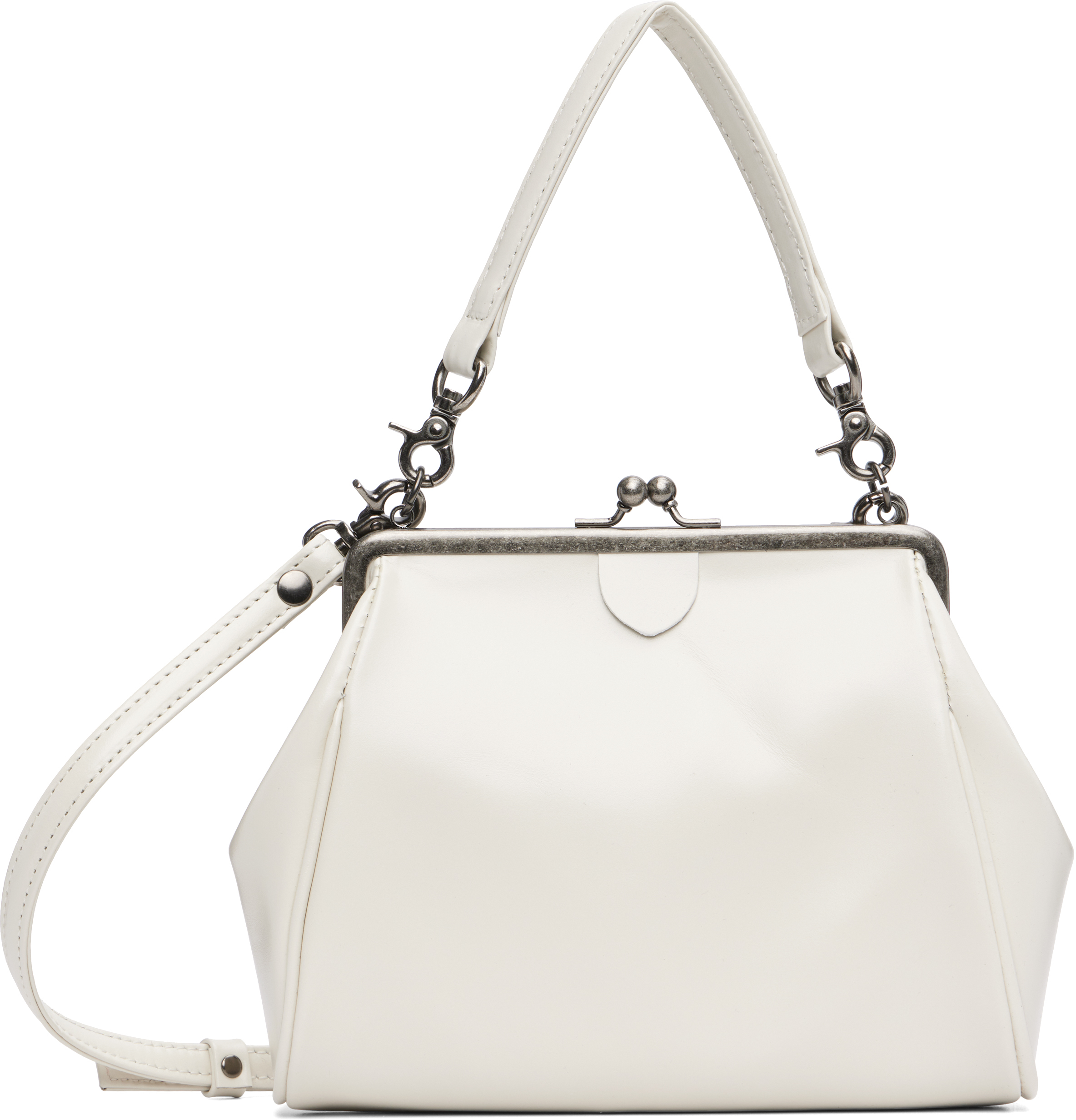 Y's Off-white Semi-matte Leather Metal Clasp Bag