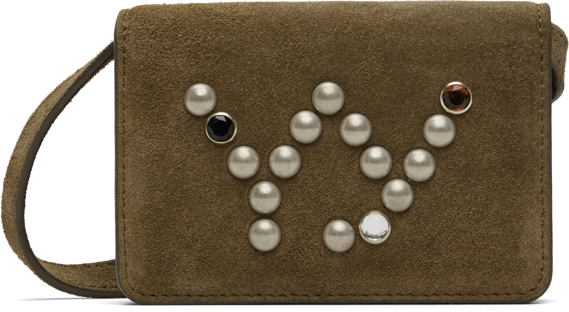 Open Yy Brown Micro Suede Stud Wallet Bag