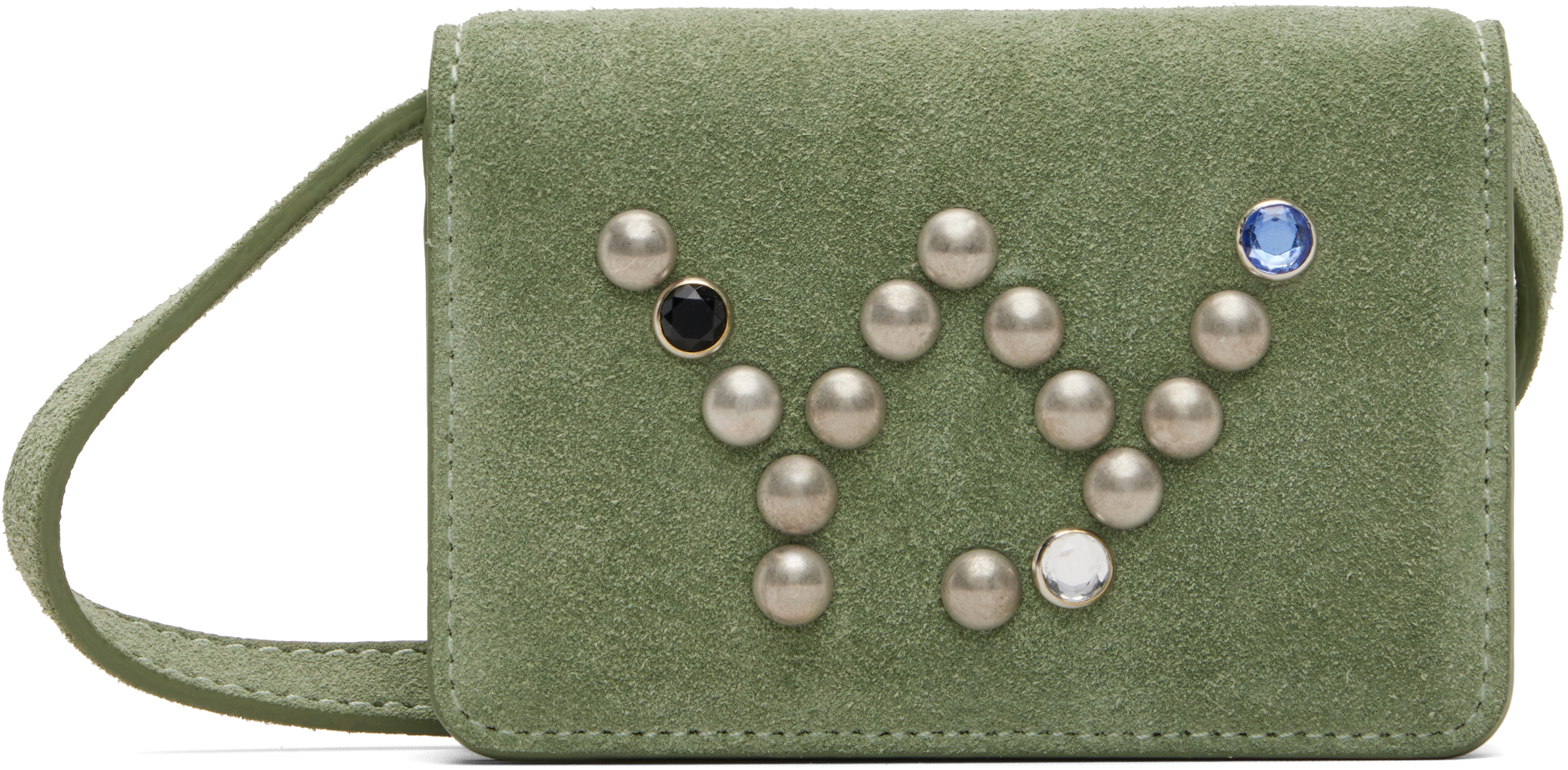Open Yy Green Micro Suede Stud Wallet Bag In Green