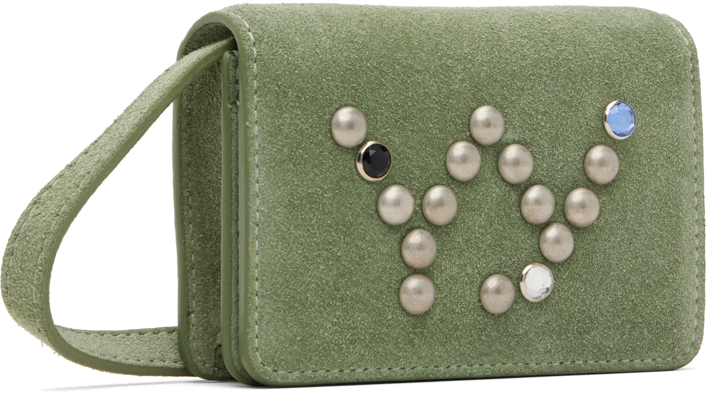 Open Yy Green Micro Suede Stud Wallet Bag In Green