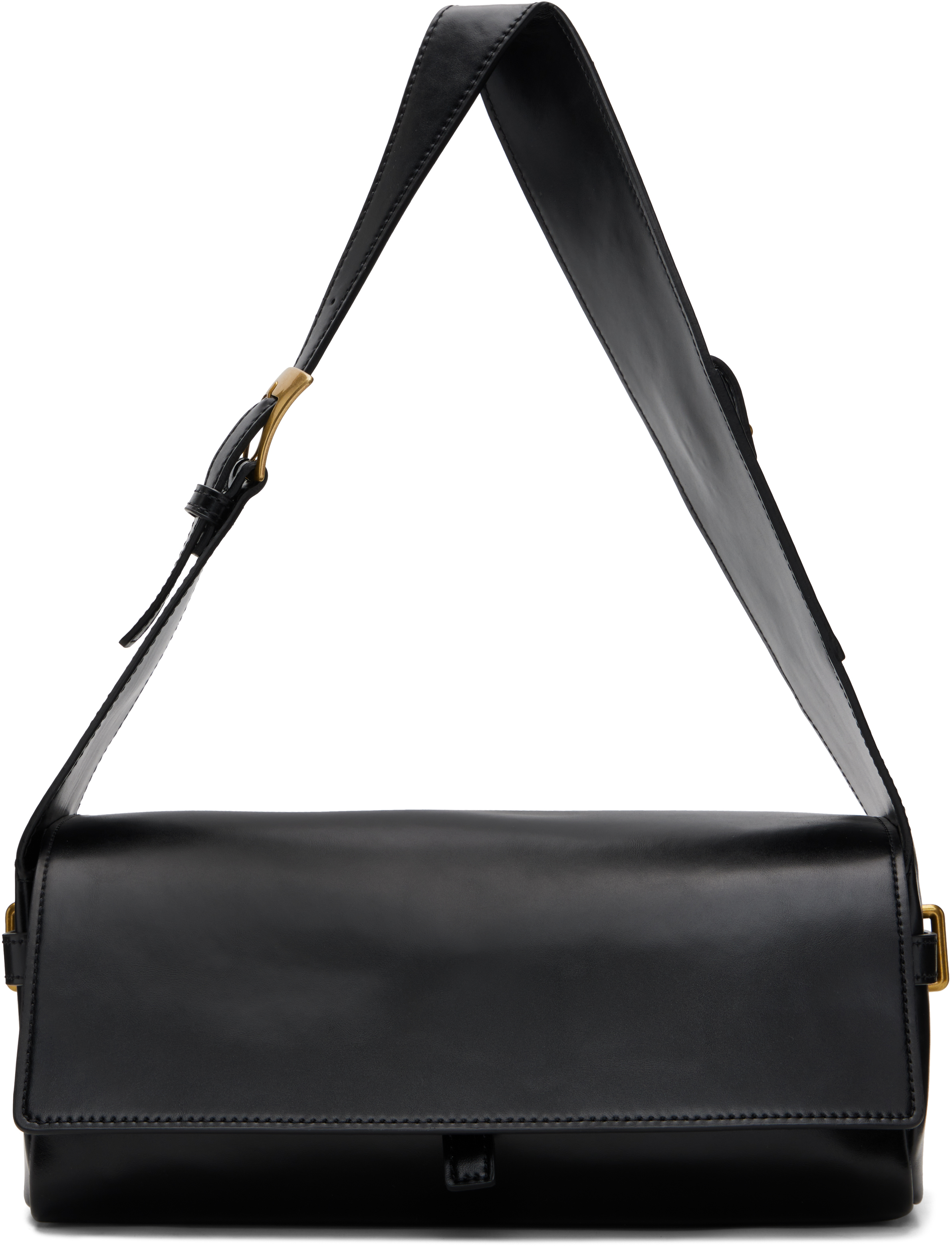 Open Yy Black Leather Belting Duffle Bag In Black