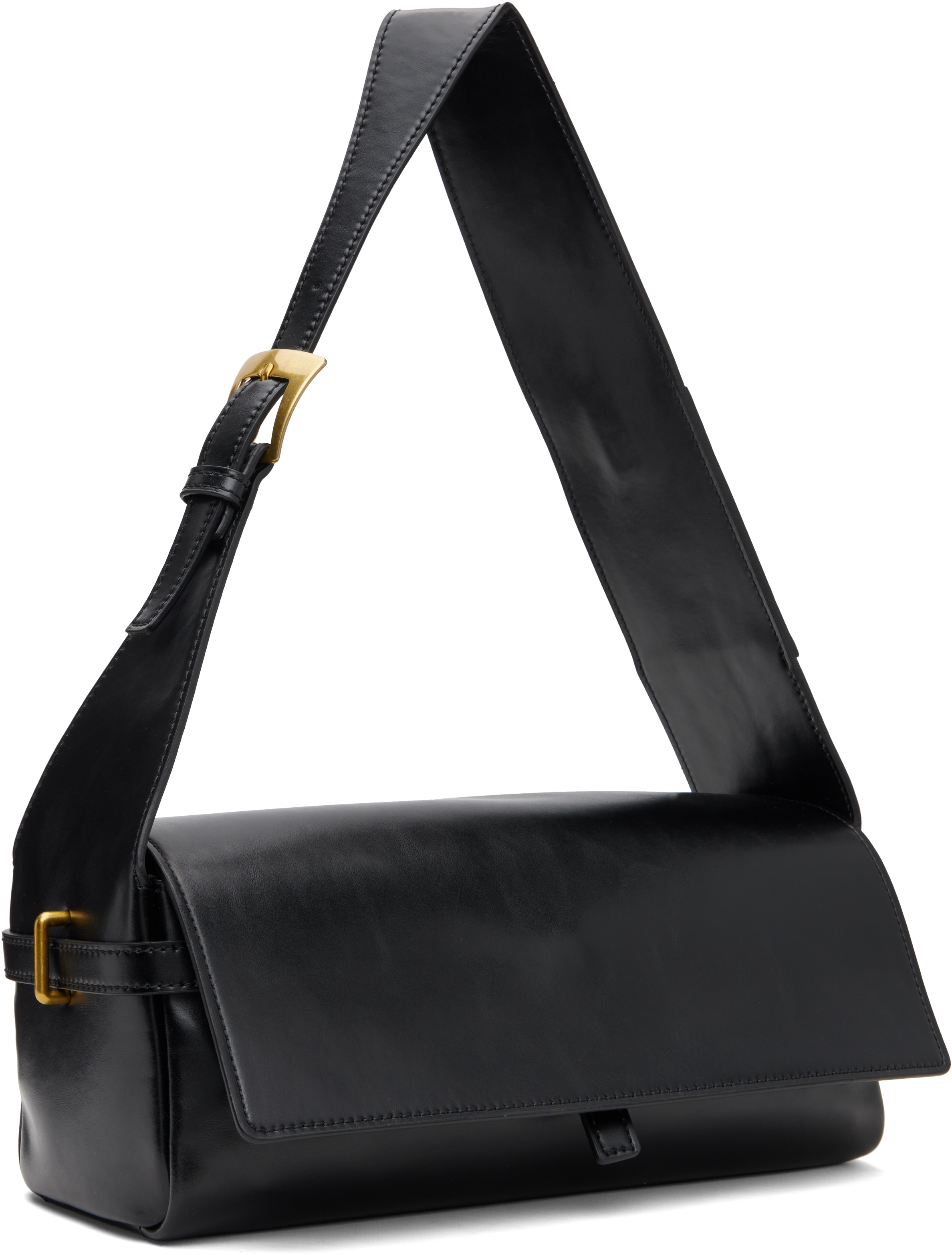 Open Yy Black Leather Belting Duffle Bag In Black