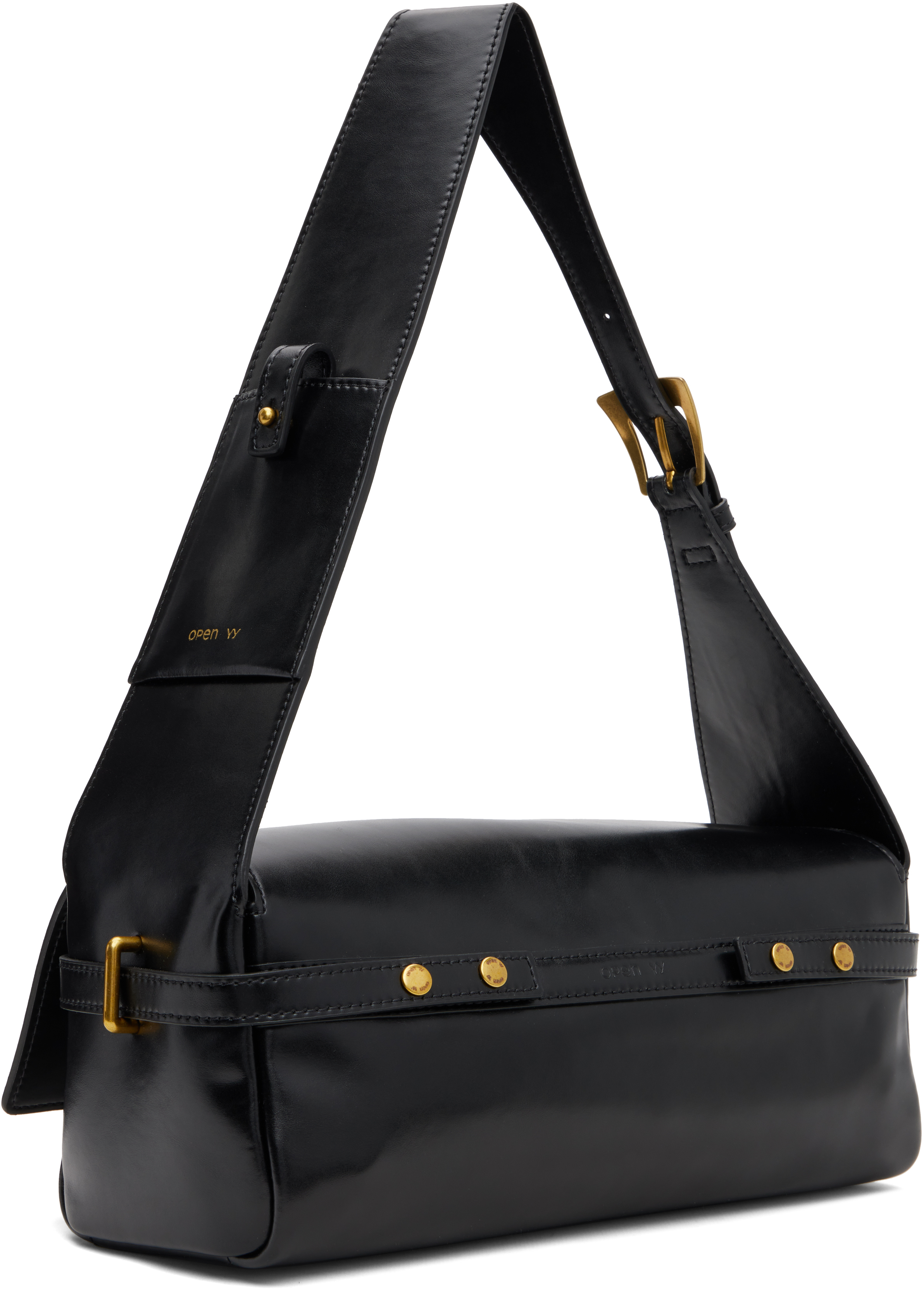 Open Yy Black Leather Belting Duffle Bag In Black