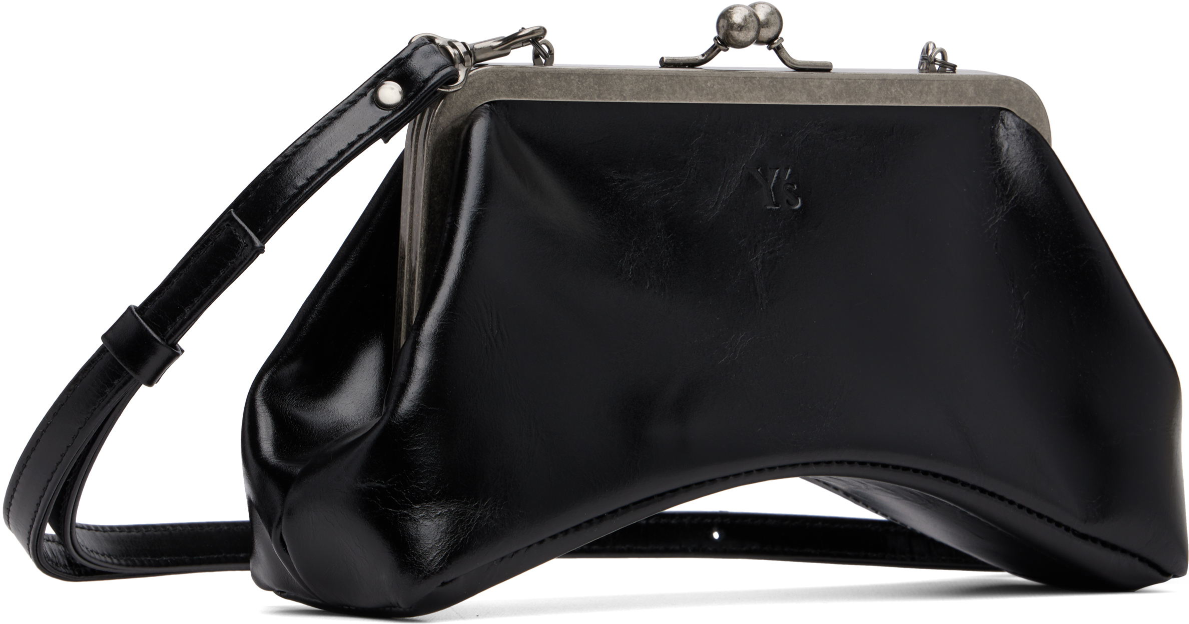 Y's Black Small Glossy Leather Curve Bag