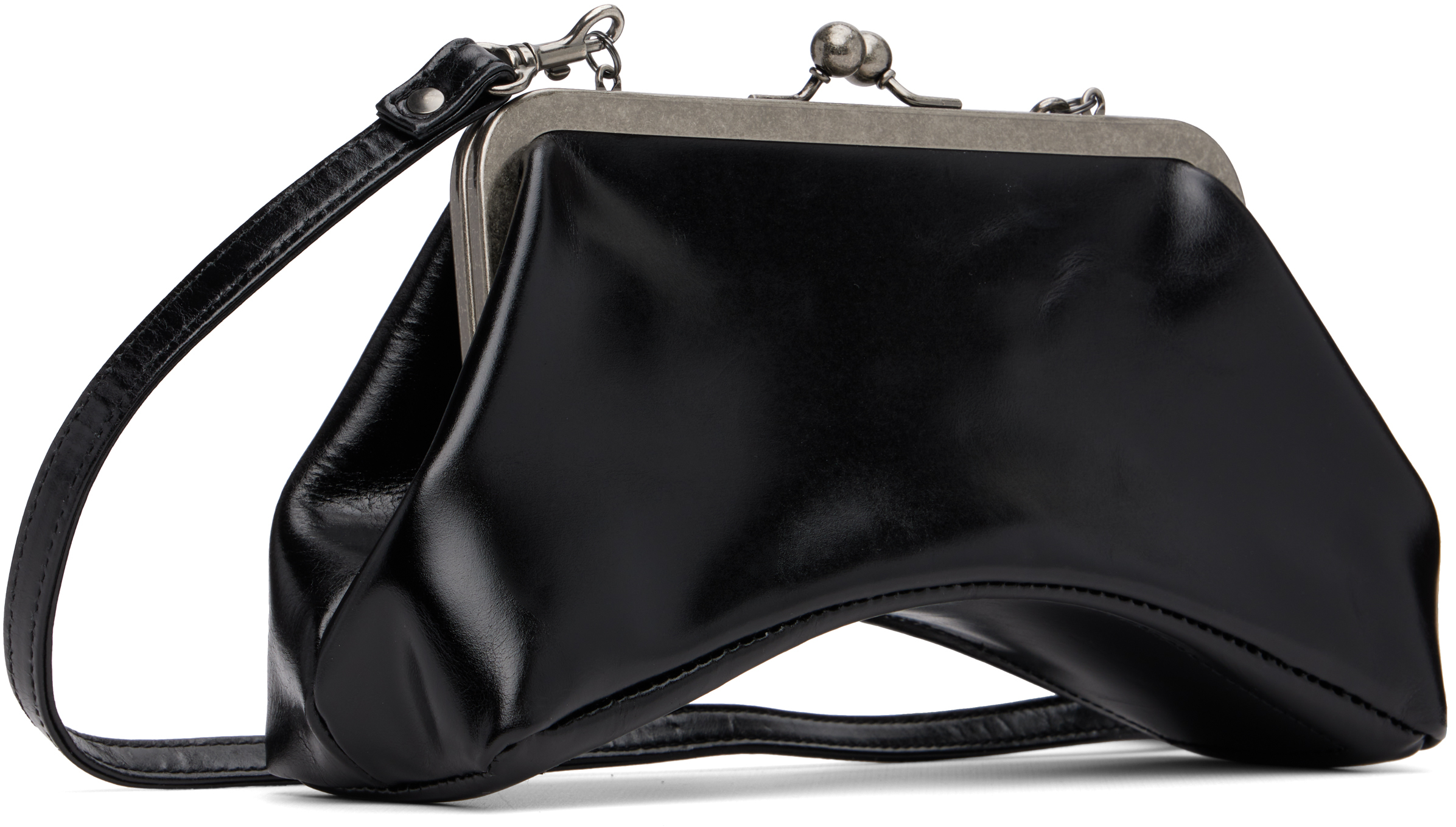 Y's Black Small Glossy Leather Curve Bag