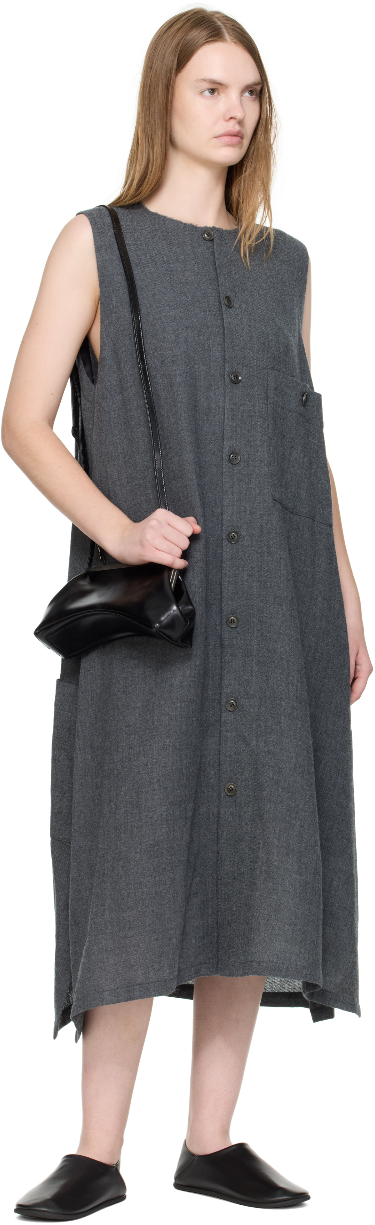 Y's Black Small Glossy Leather Curve Bag