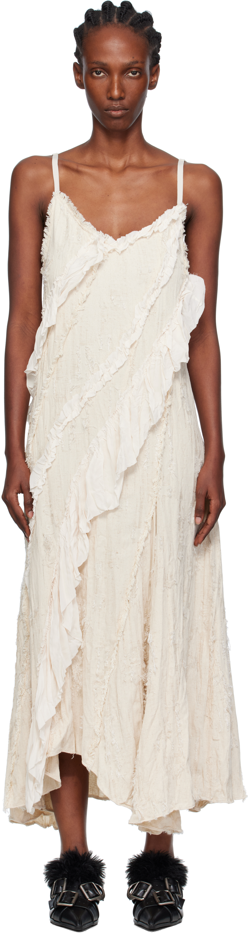 Open Yy Off-white Ruffle Maxi Dress In White