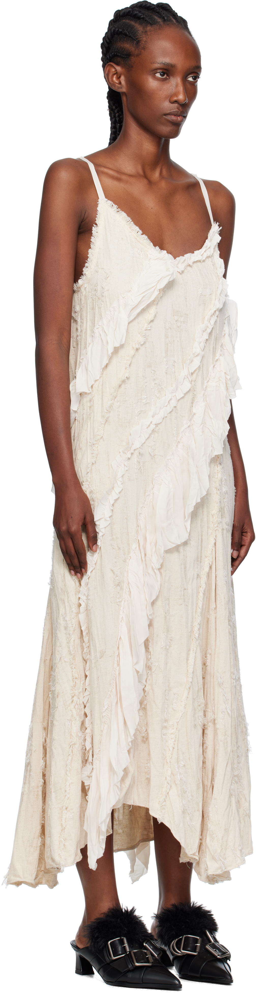 Open Yy Off-white Ruffle Maxi Dress In White