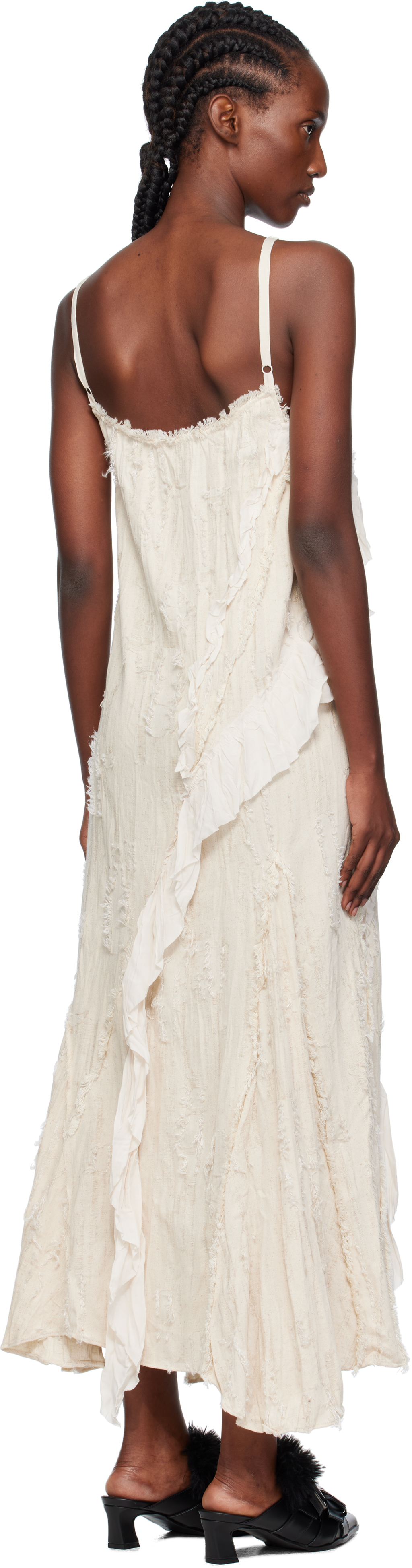 Open Yy Off-white Ruffle Maxi Dress In White