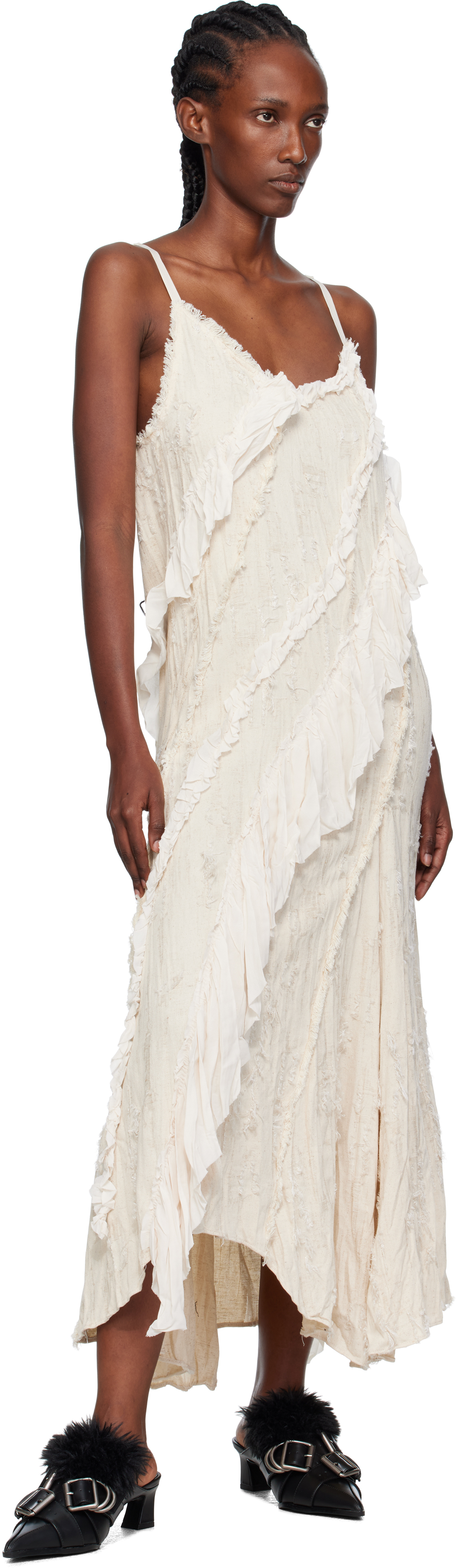 Open Yy Off-white Ruffle Maxi Dress In White