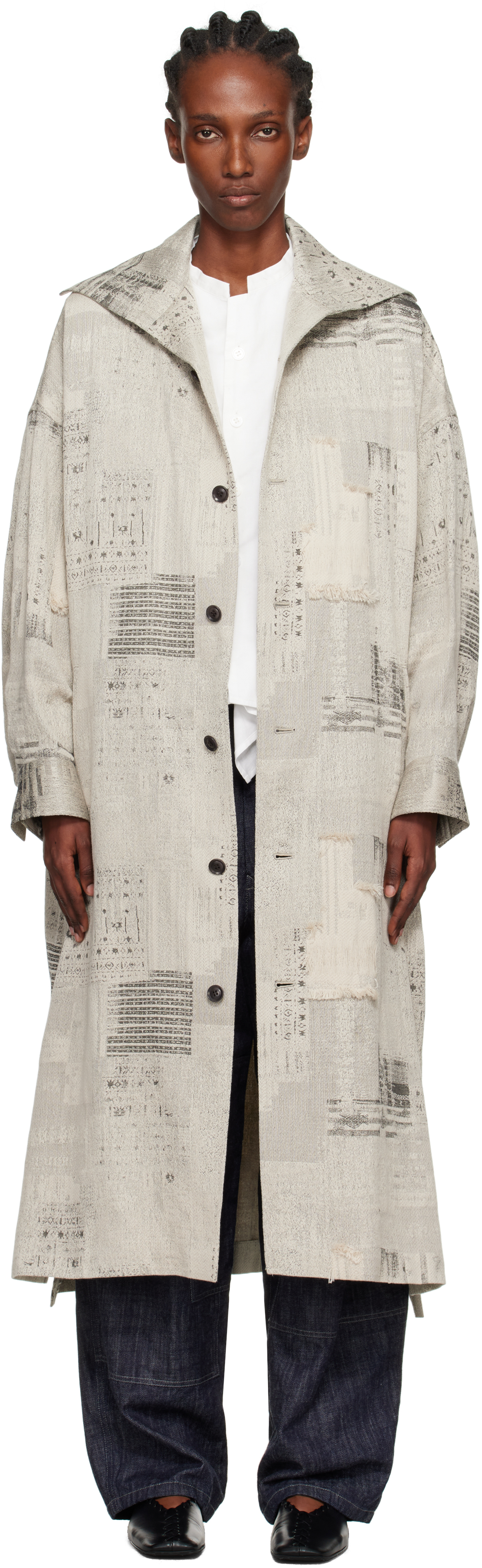 Y's Beige U-stand D Big Coat In Gray