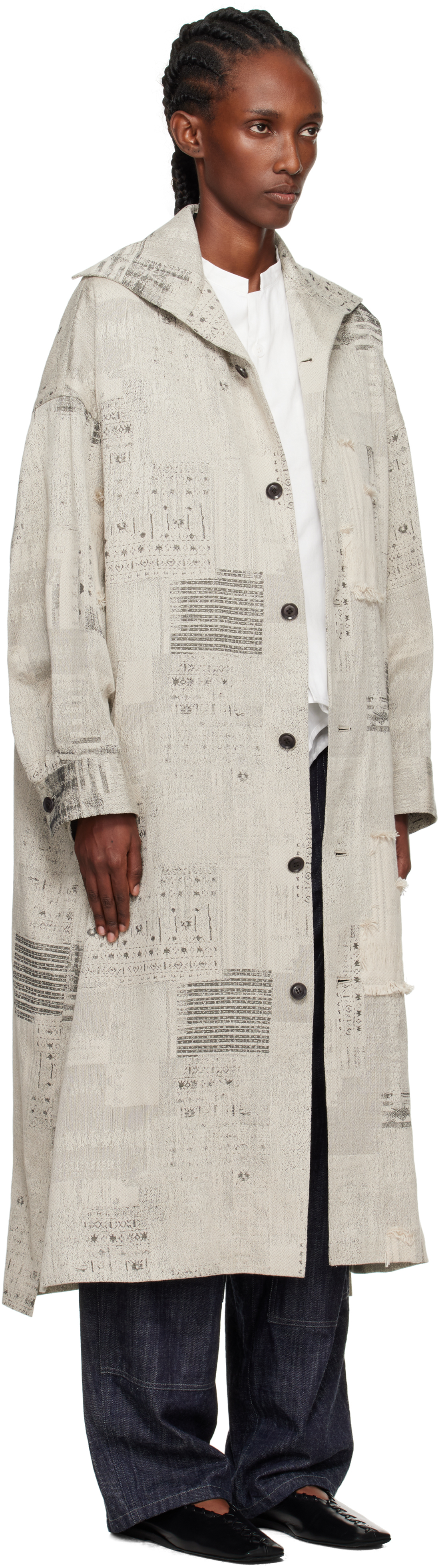 Y's Beige U-stand D Big Coat In Gray