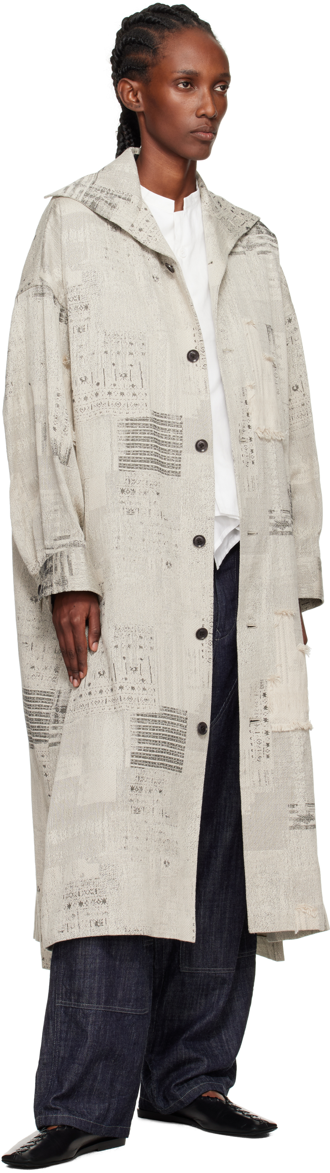 Y's Beige U-stand D Big Coat In Gray