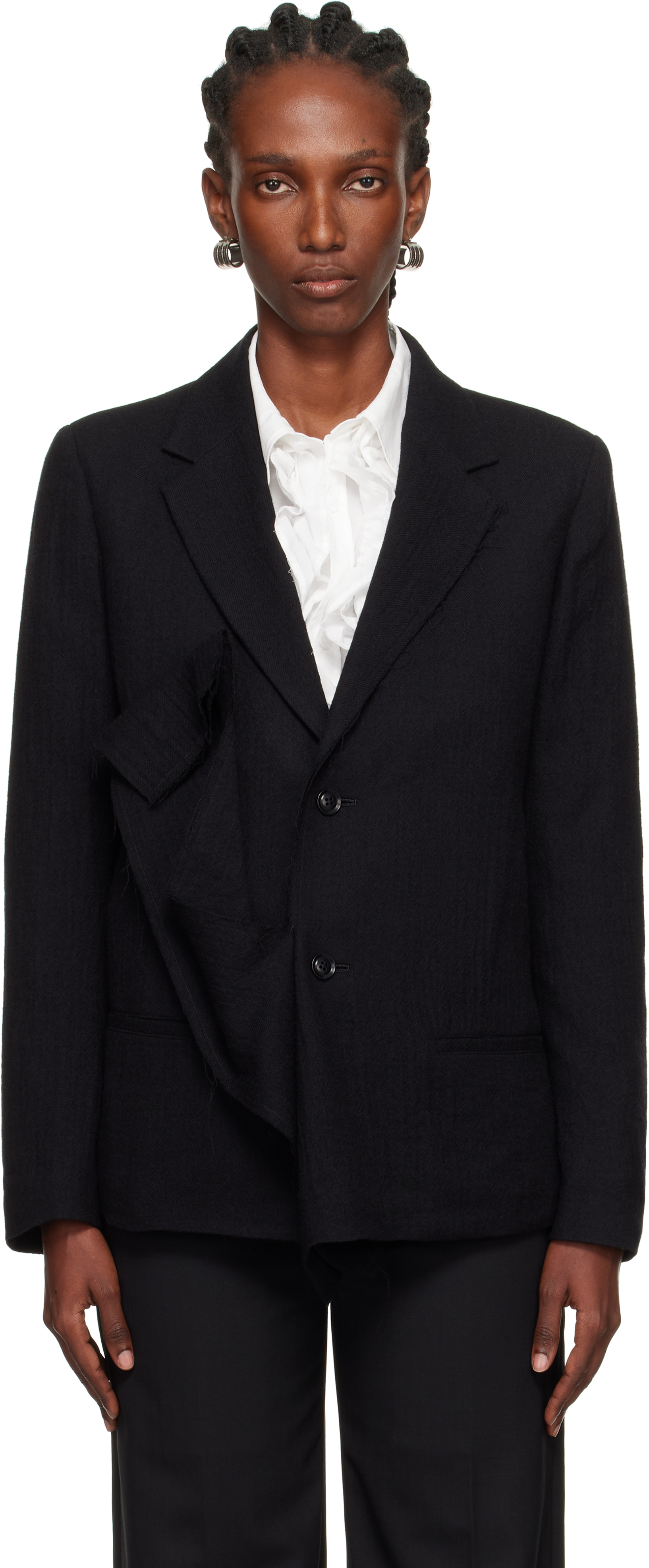 Y's Black O-left Front Drape Blazer In Black
